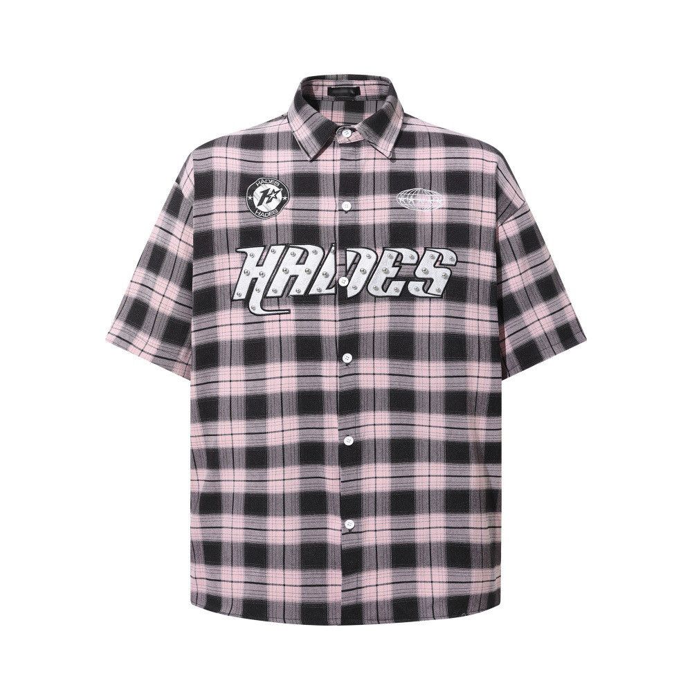Japanese Brand Men's Loose-Fit Casual Plaid Shirt with Letter Appliqués Size US M / EU 48-50 / 2 - 1 Thumbnail