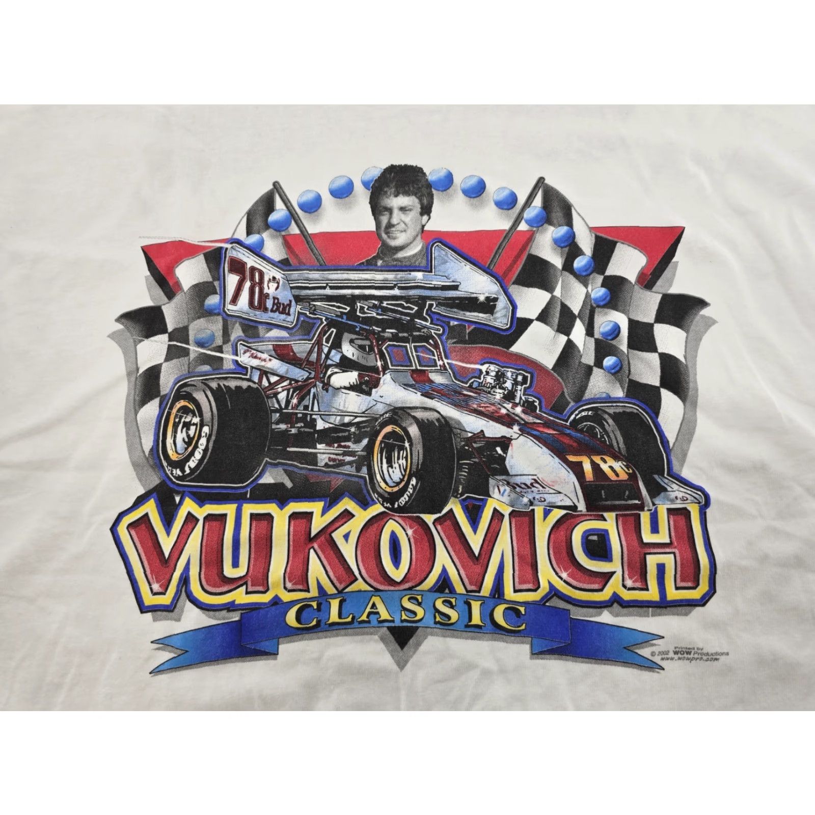 Gildan VINTAGE VUKOVICH Classic Sz XL Racing Shirt White Front & Back Graphic - VG Short Sleeve Crew Neck Men T-Shirt XL White Nike? Size US XL / EU 56 / 4 - 3 Thumbnail