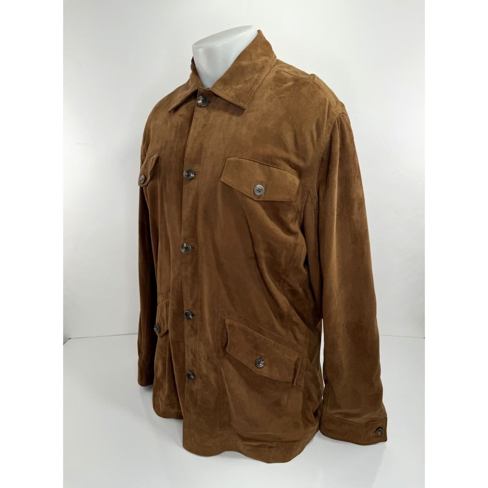 Liz Claiborne CLAIBORNE Luxe - GOAT SUEDE LEATHER Mens L Ranch Field Safari Jacket Shirt Leather Brown 90s Mens Size US L / EU 52-54 / 3 - 2 Thumbnail