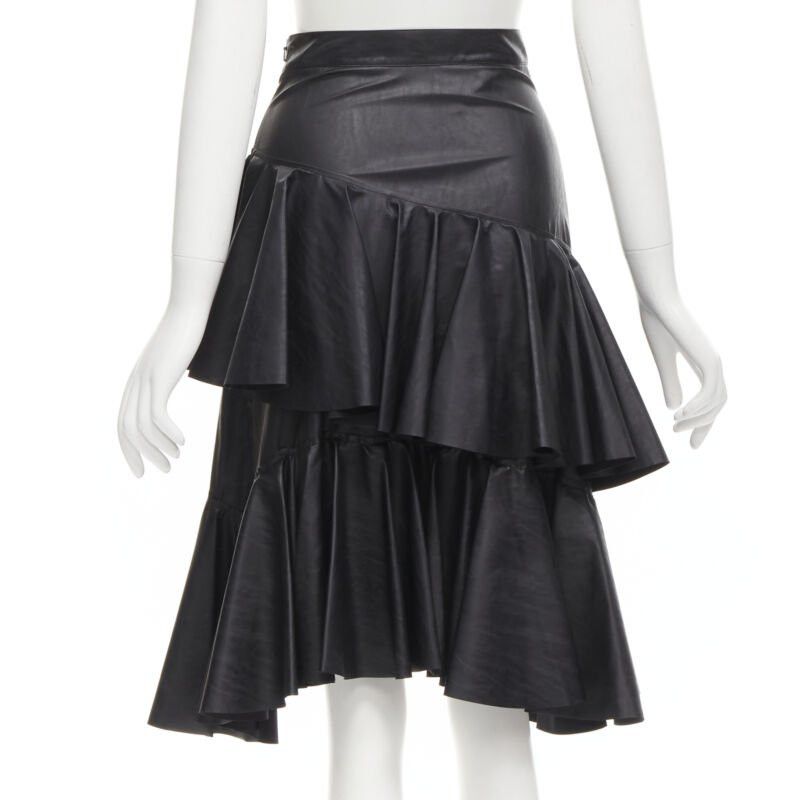 Philosophy di Lorenzo Serafini PHILOSOPHY DI LORENZO SERAFINI black faux leather asymmetric tier skirt IT38 XS Size 26" / US 2 / IT 38 - 1 Thumbnail