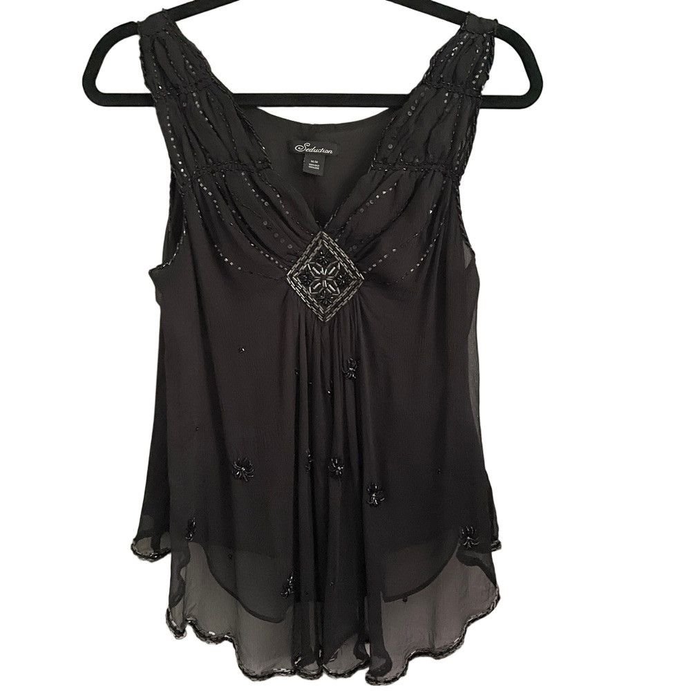 Vintage Vintage Beaded Silk Babydoll Camisole Sleeveless Tank Size M / US 6-8 / IT 42-44 - 11 Thumbnail