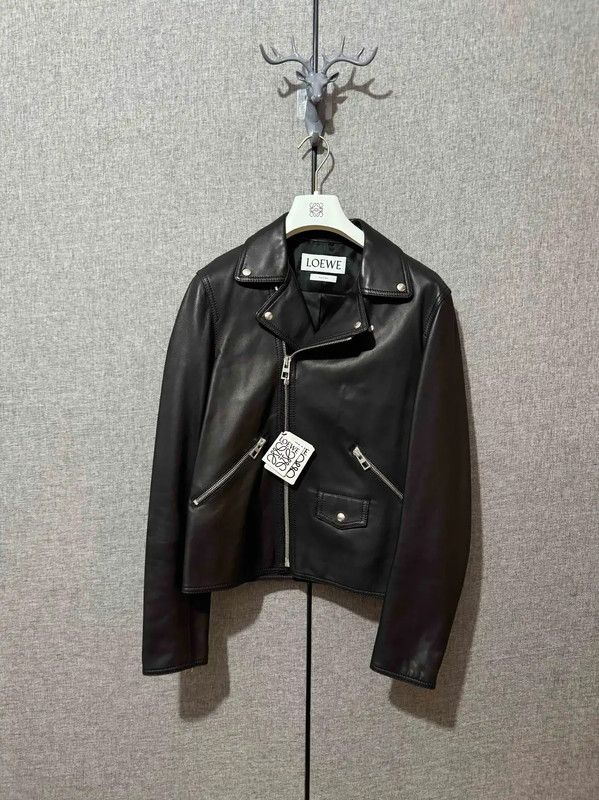 Loewe LOEWE Black Leather Embroidered Men's Motorcycle Jacket 0089 Size US M / EU 48-50 / 2 - 1 Thumbnail