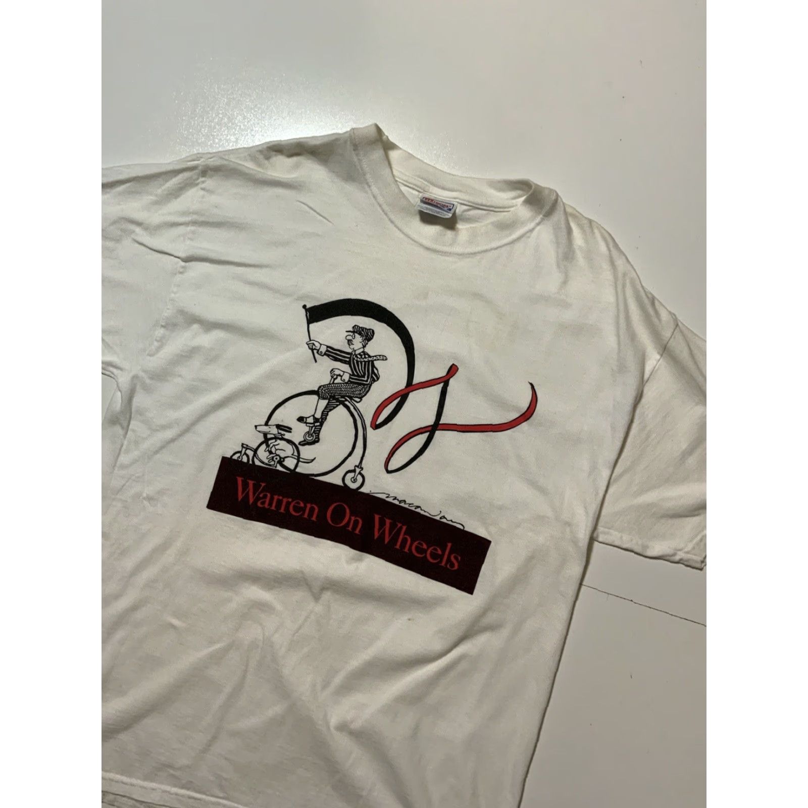 Hanes VINTAGE Hanes Beefy-T Warren On Wheels Unicycle Bicycle Dog Graphic T-Shirt Sz.L Men White Size US L / EU 52-54 / 3 - 4 Thumbnail