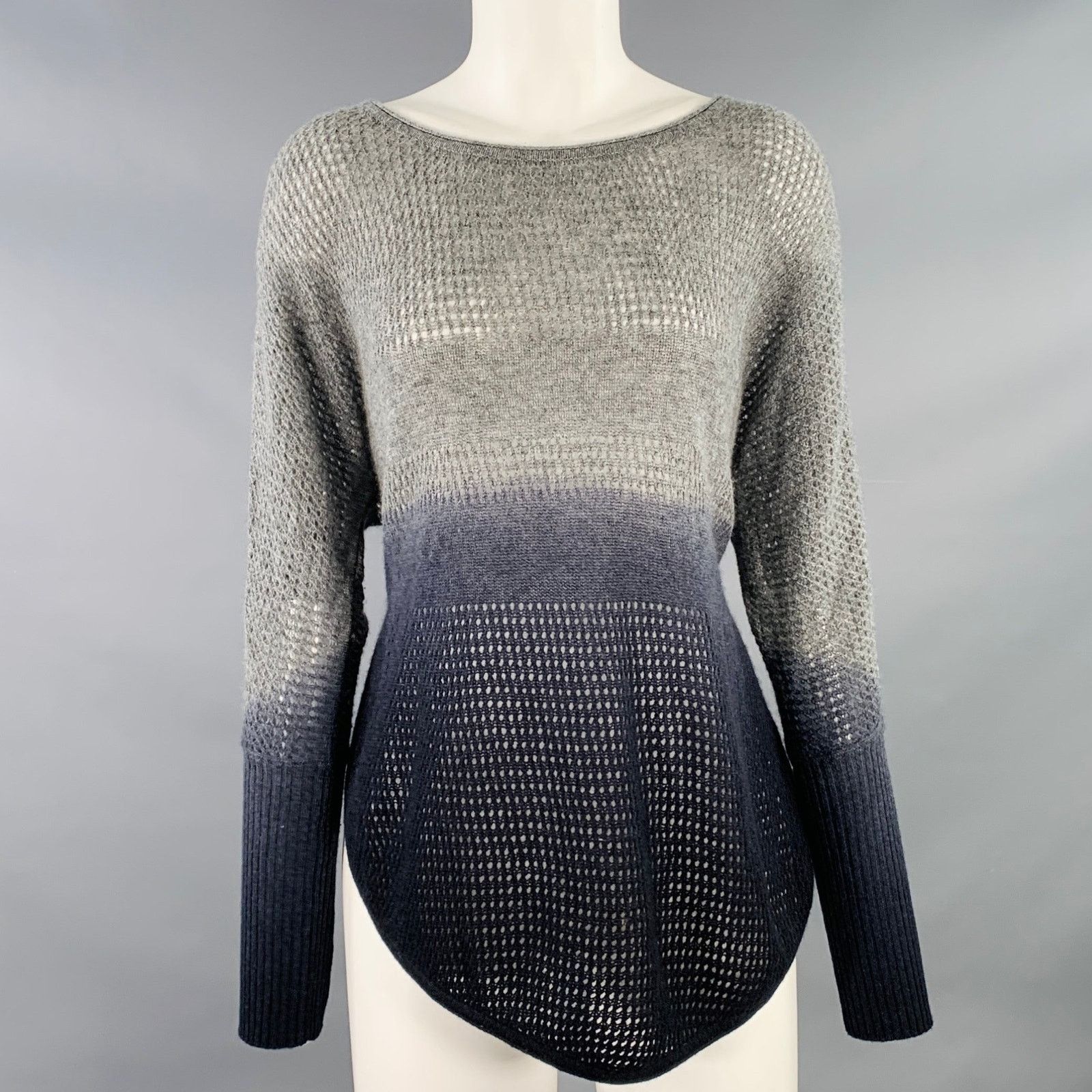Other KOKUN Size XS Grey Navy Cashmere Ombre Open Knit Pullover Size XS / US 0-2 / IT 36-38 - 1 Thumbnail