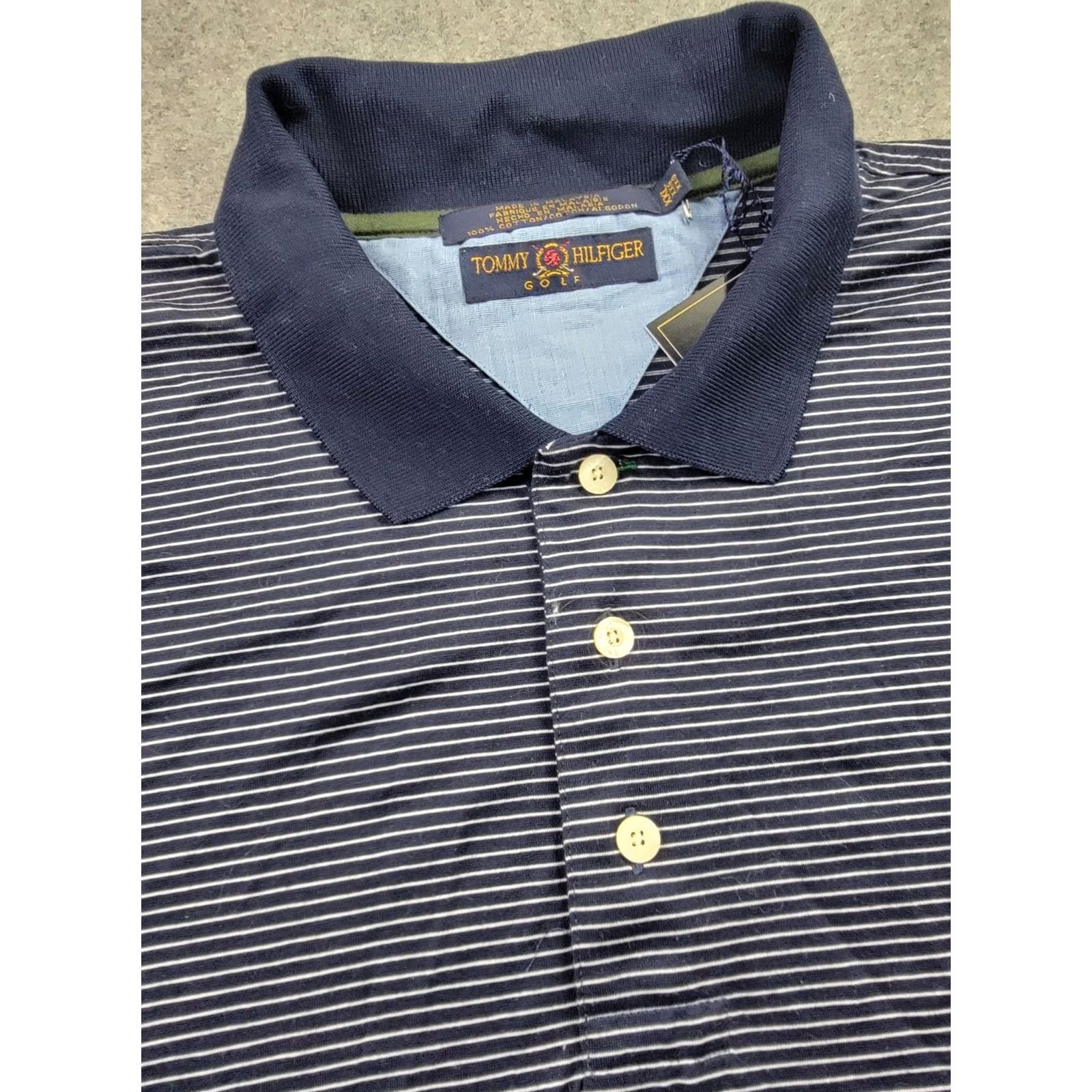 Tommy Hilfiger VINTAGE Tommy Hilfiger Golf Polo Shirt Men’s XXL Navy Striped Short Sleeve Cotton Lisle Classic Golf 2XL Mens Size US XXL / EU 58 / 5 - 2 Thumbnail
