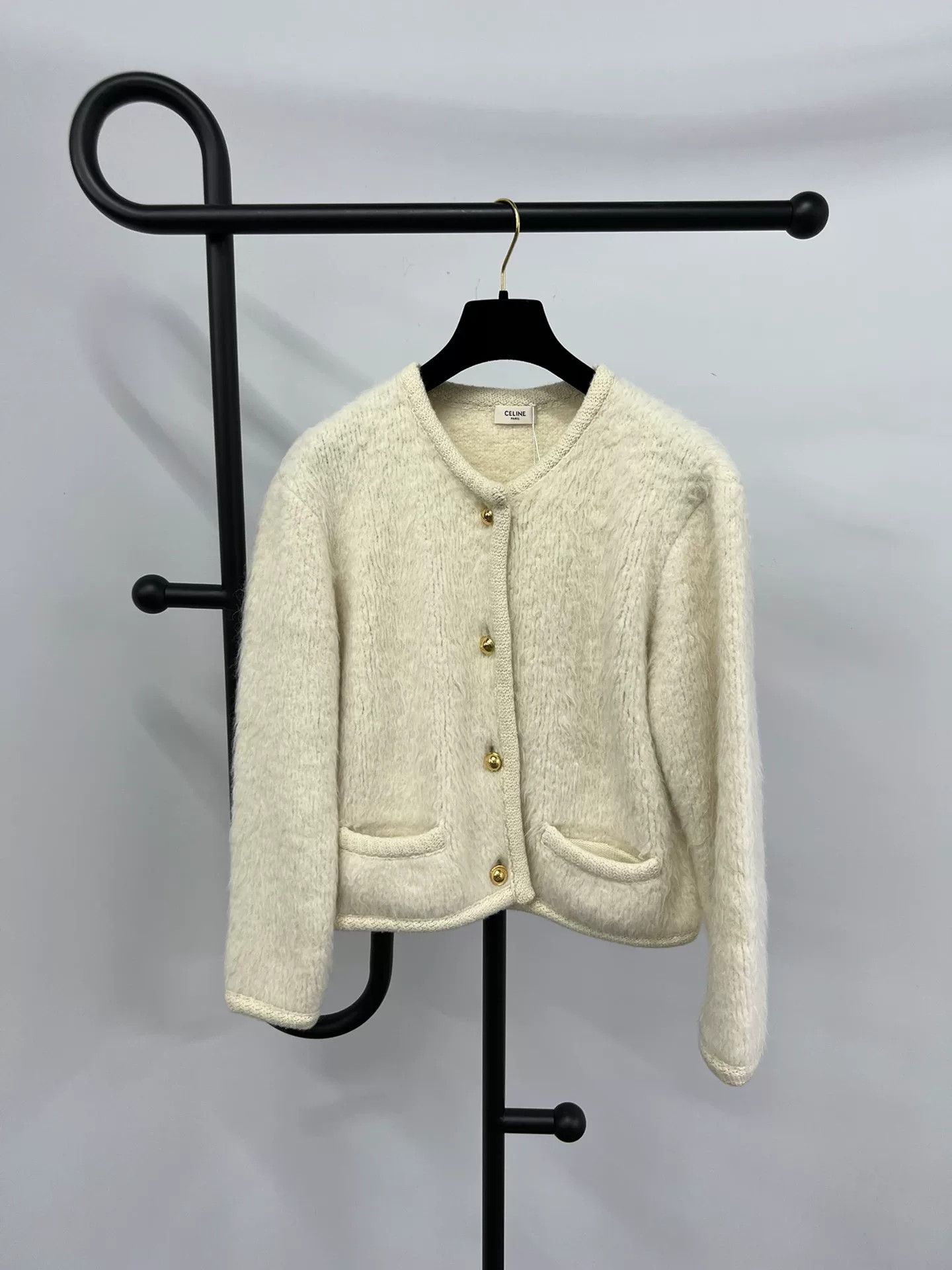 Celine Celine White Gold Button Alpaca Coat Size L / US 10 / IT 46 - 1 Thumbnail