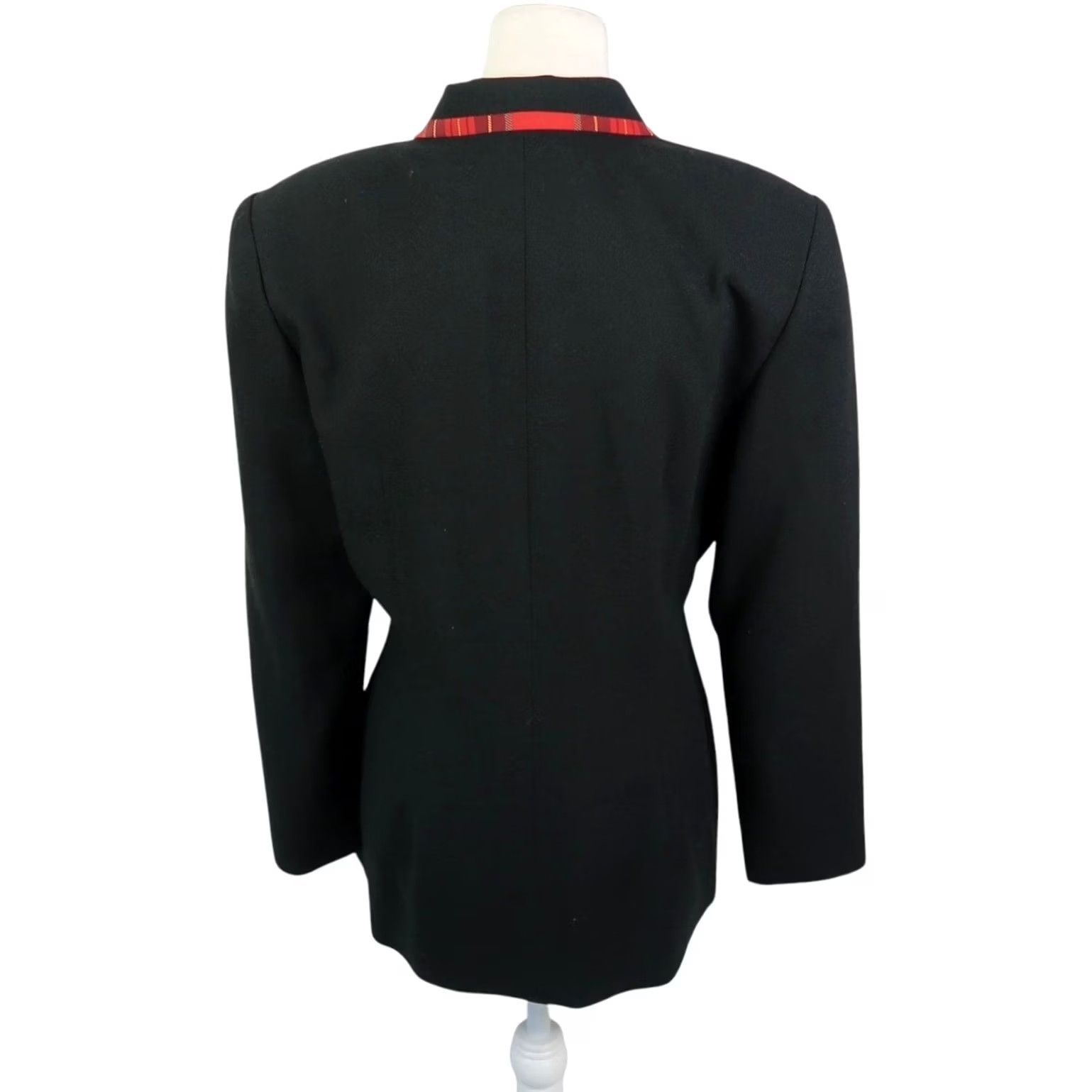 Vintage VINTAGE Oberon Blazer Jacket Black Wool 90s 80s Red Plaid Trim Womens 10 Size L / US 10 / IT 46 - 4 Thumbnail