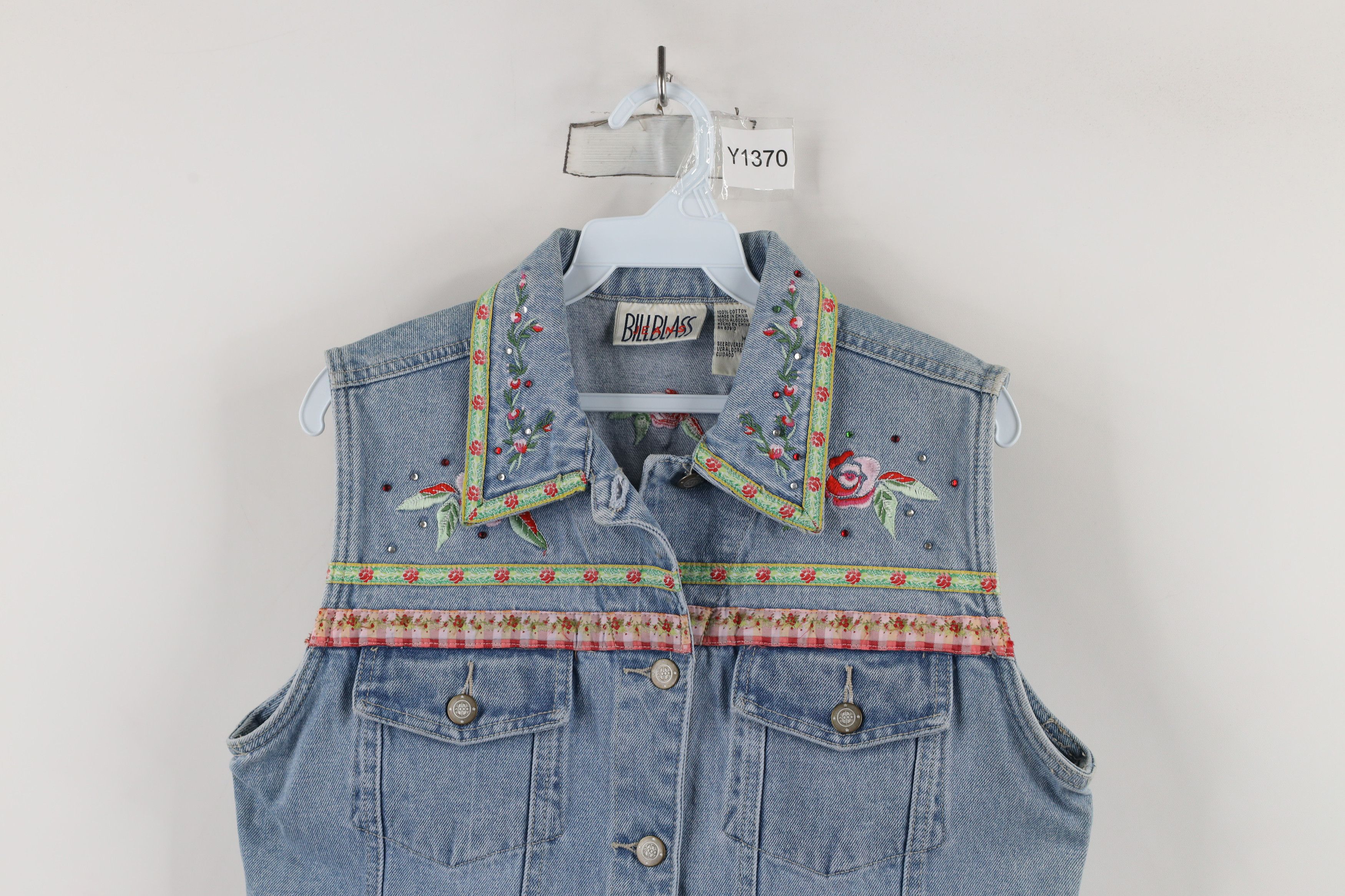 Vintage Vintage 90s Streetwear Flower Sequin Denim Jean Vest Jacket Size M / US 6-8 / IT 42-44 - 2 Thumbnail