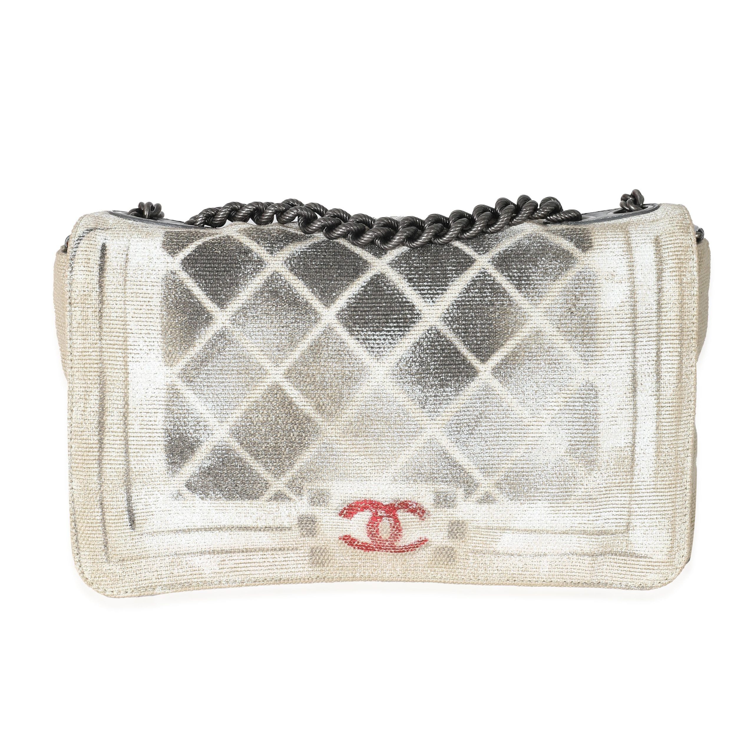 image of Chanel Beige Canvas Tromp L’Oeil Canvas Graffiti Art School Oh My Boy Bag, Women's