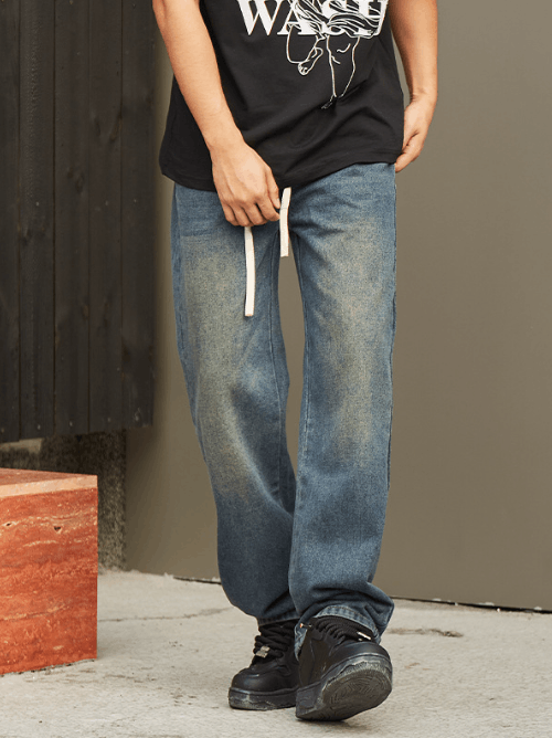 Japanese Brand × Jean Japanese retro washed distressed elastic waist jeans for men Size US 32 / EU 48 - 3 Thumbnail