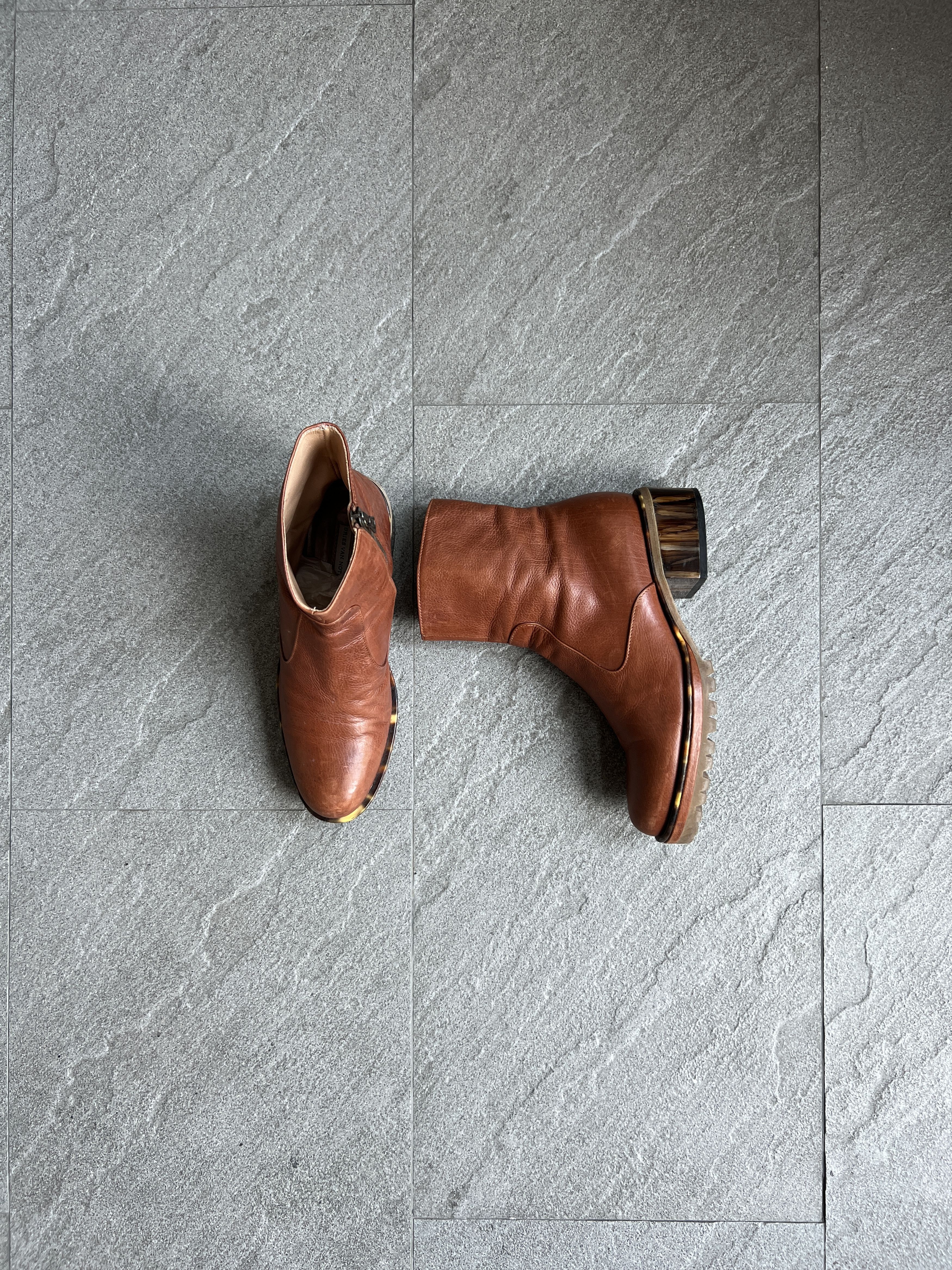 Dries Van Noten Dries Van Noten Brown Leather Tortoise Heel Boots Size US 5.5 / IT 35.5 - 3 Thumbnail