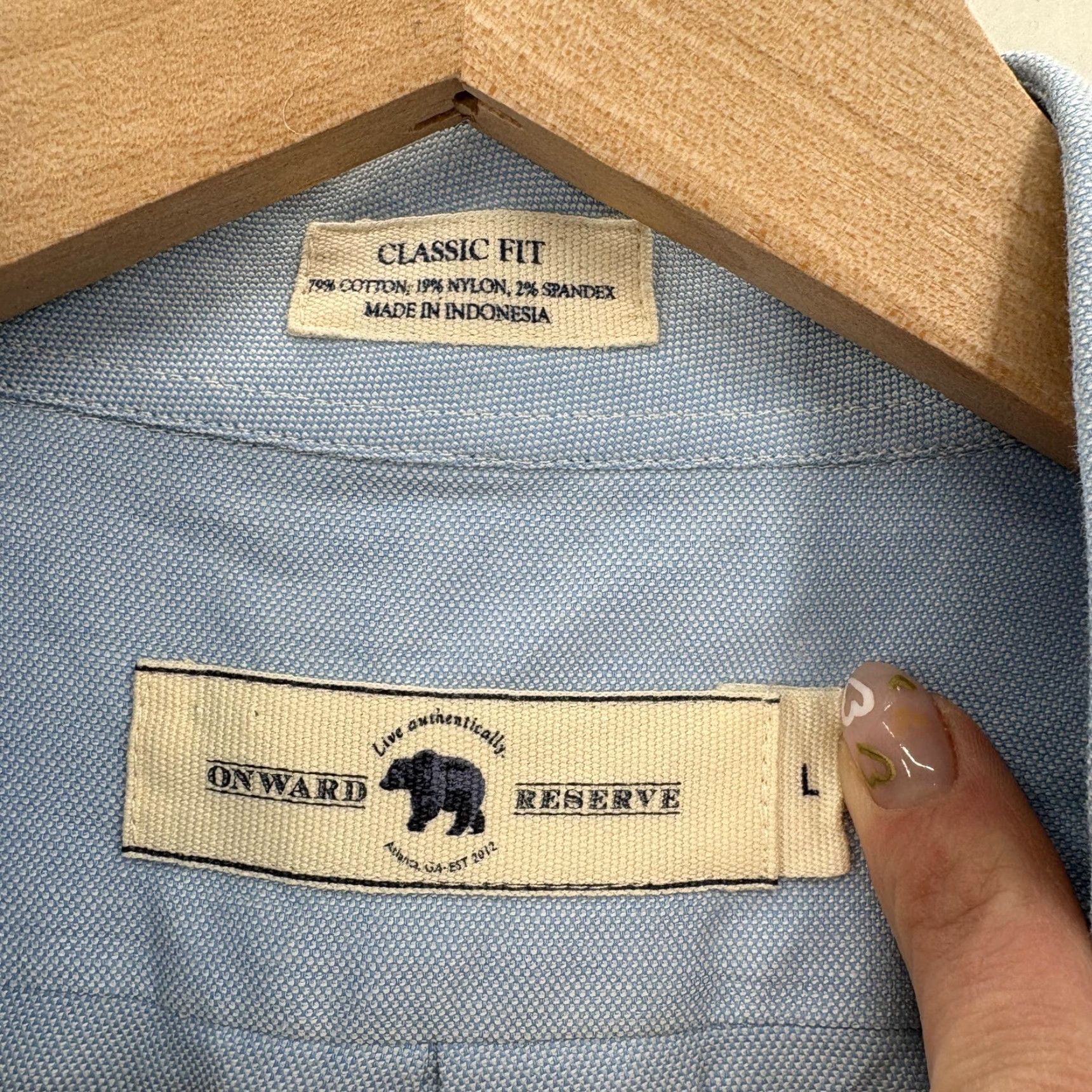 Vintage Onward Reserve Shirt Mens Large Blue Oxford Classic Fit Stretch Button Front Size US L / EU 52-54 / 3 - 4 Thumbnail