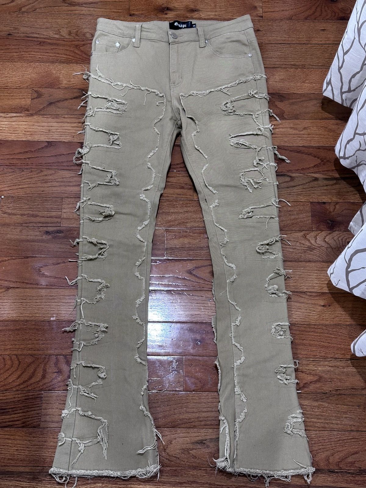 GUAPI “SAND BROWN” STACKED DENIM JEANS SIZE 34