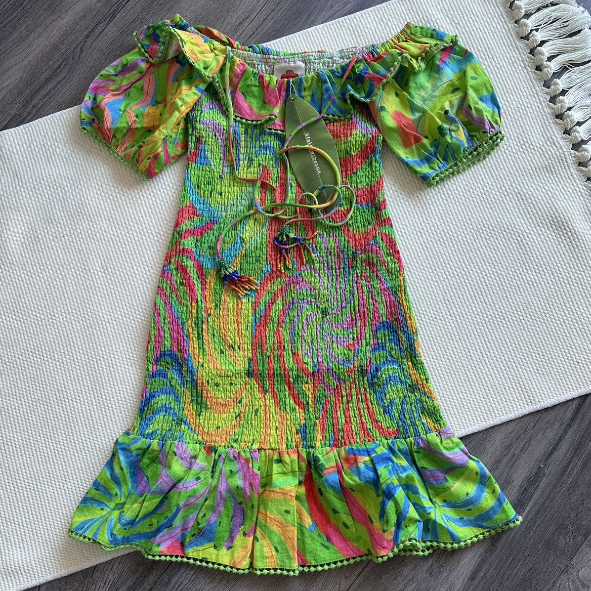 Farm Rio FARM RIO Neon Banana Multicolored Mini Dress Size XS / US 0-2 / IT 36-38 - 2 Thumbnail