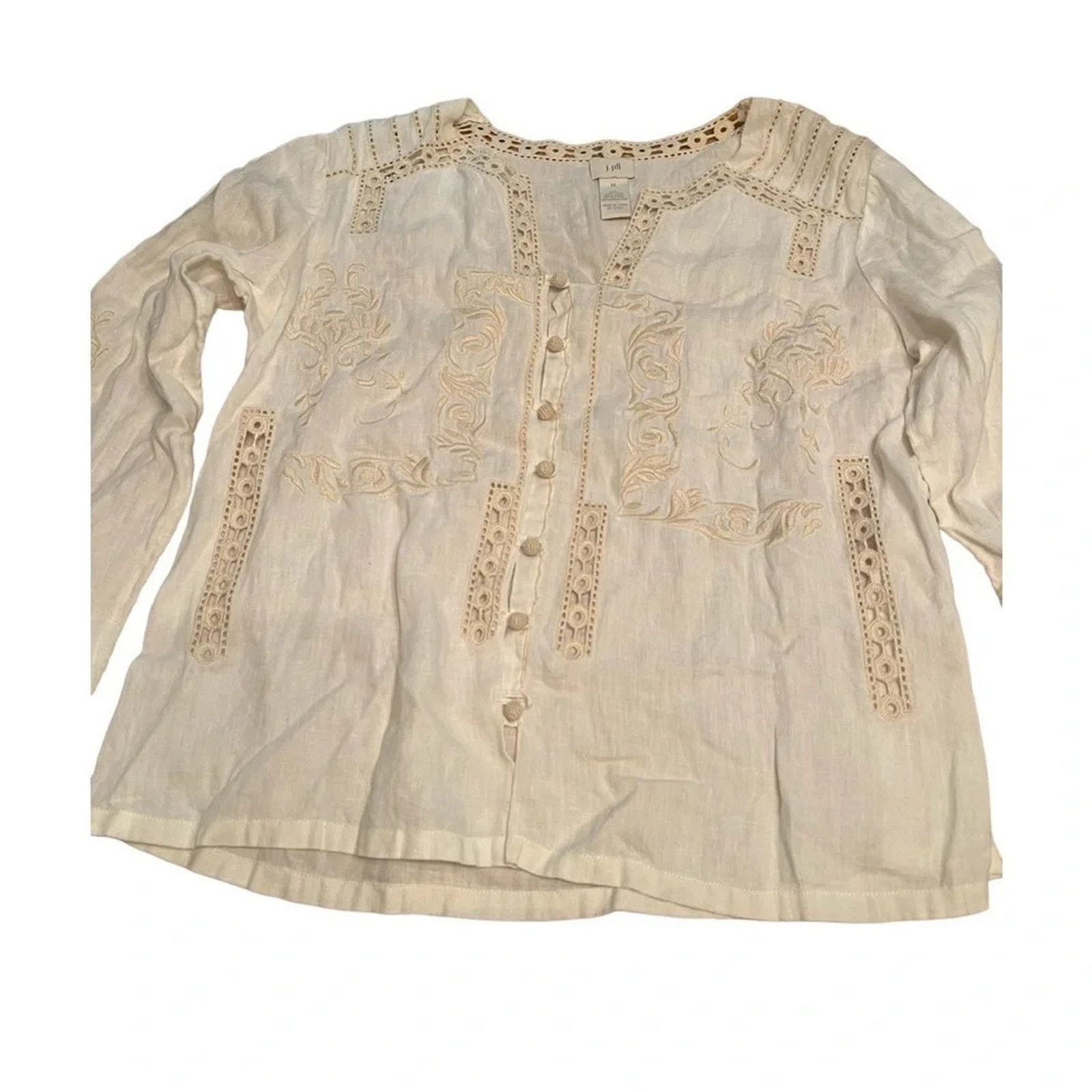 J. Jill J Jill 100% linen, long sleeved embroidered blouse, size Med Size M / US 6-8 / IT 42-44 - 1 Thumbnail