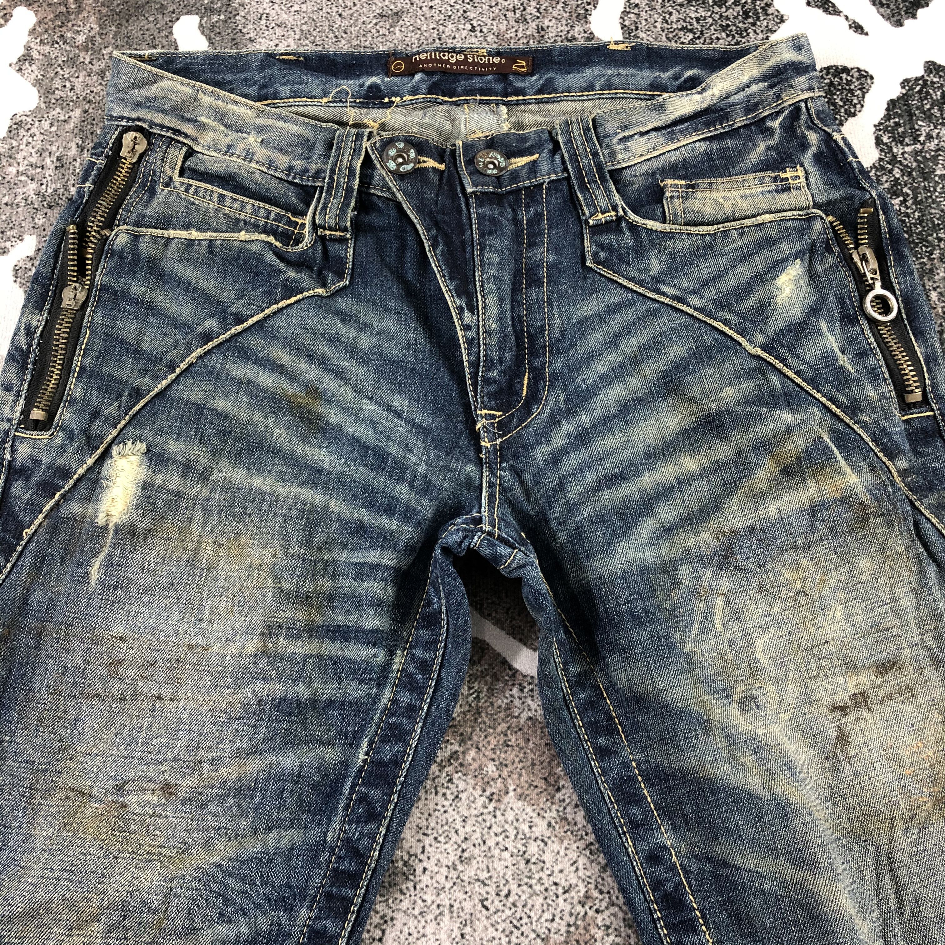 Japanese Brand Heritage Stone Zipper Jeans Faded Dirty Wash Denim Size US 32 / EU 48 - 3 Thumbnail