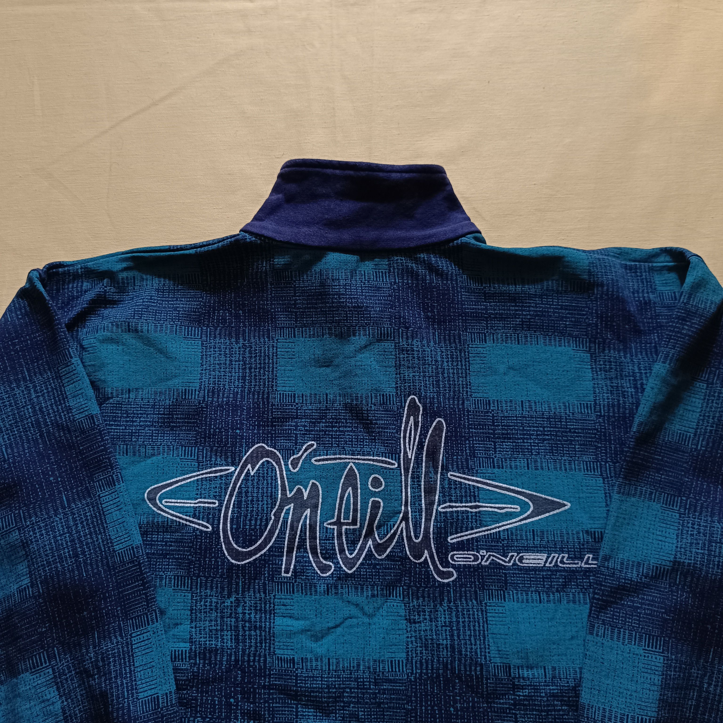 O'Neill Vintage 80s 90s O'neill Plaid Quarterzip Petrol Blue XL Size US XL / EU 56 / 4 - 3 Thumbnail