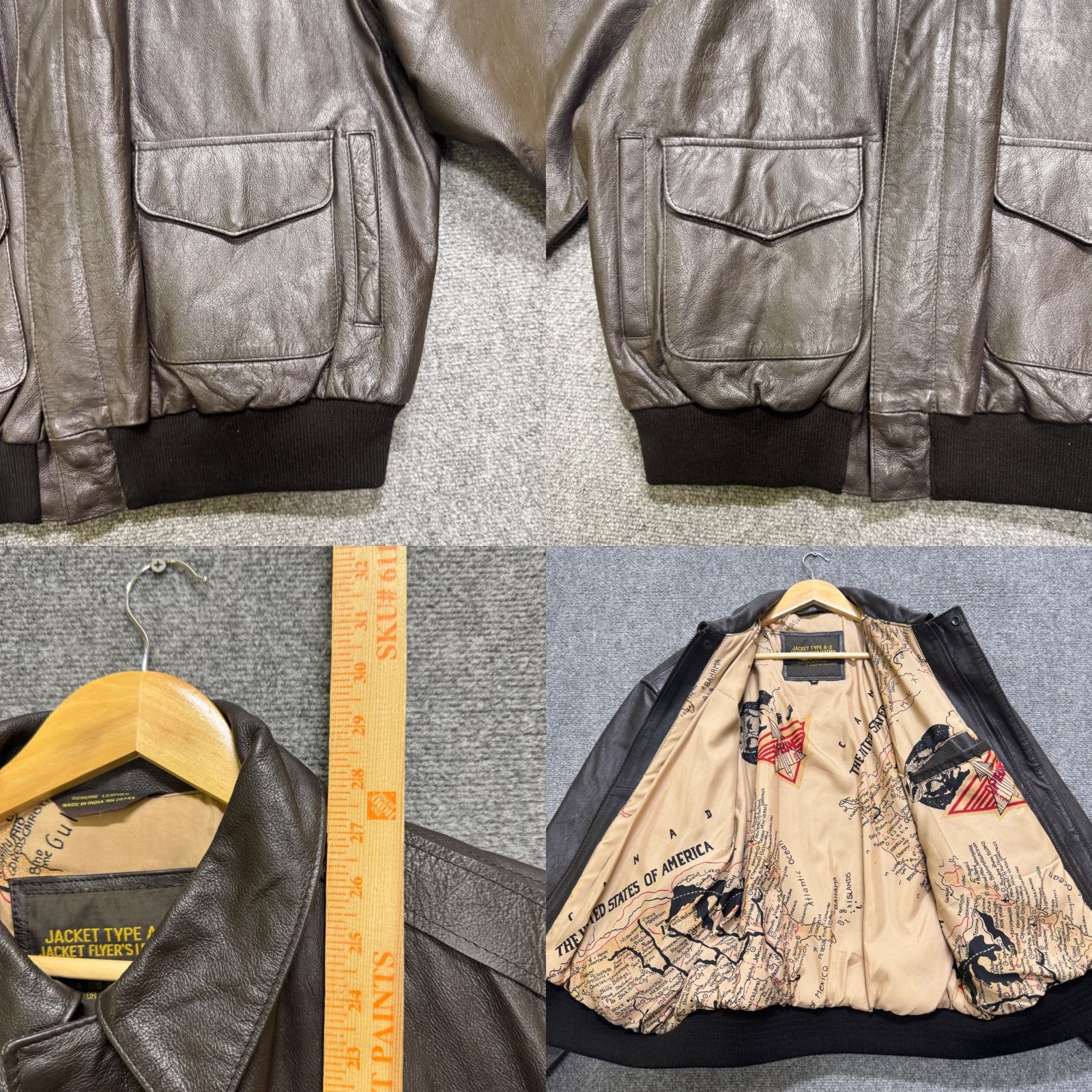 Avirex VINTAGE Avirex A-2 Jacket Mens XL Brown Leather Flight Bomber Air USA 90s print Size US XL / EU 56 / 4 - 8 Thumbnail