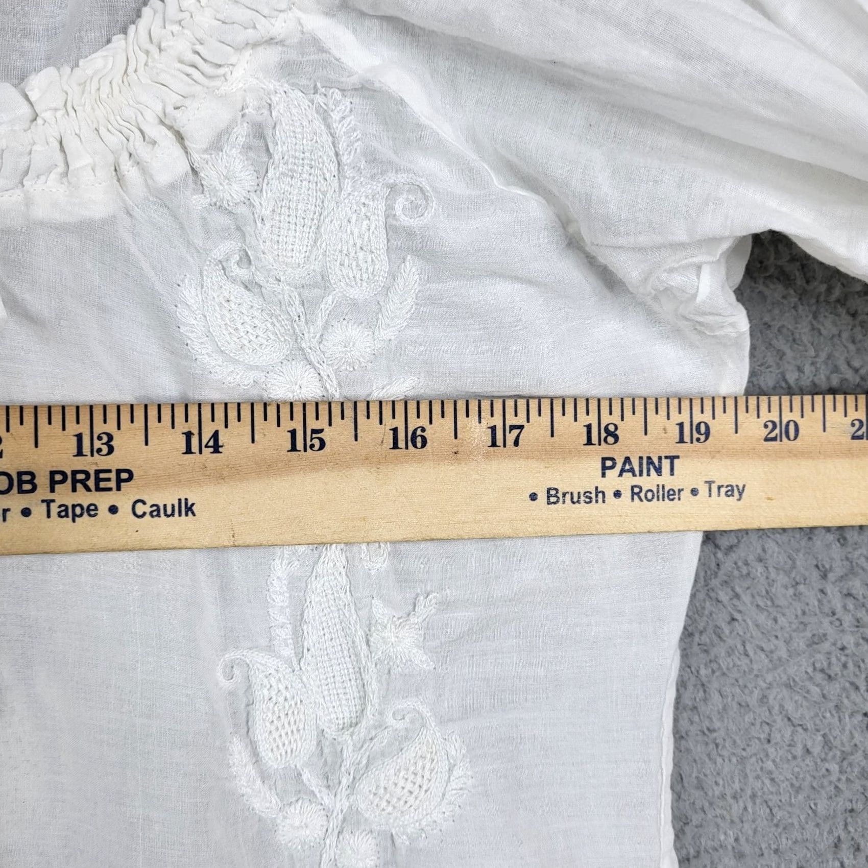 Vintage OndadeMar Blouse Long Sleeve Tunic Top Tie Embroidered Floral Keyhole V-Neck White Cotton Blend Size M Womens Size M / US 6-8 / IT 42-44 - 4 Thumbnail