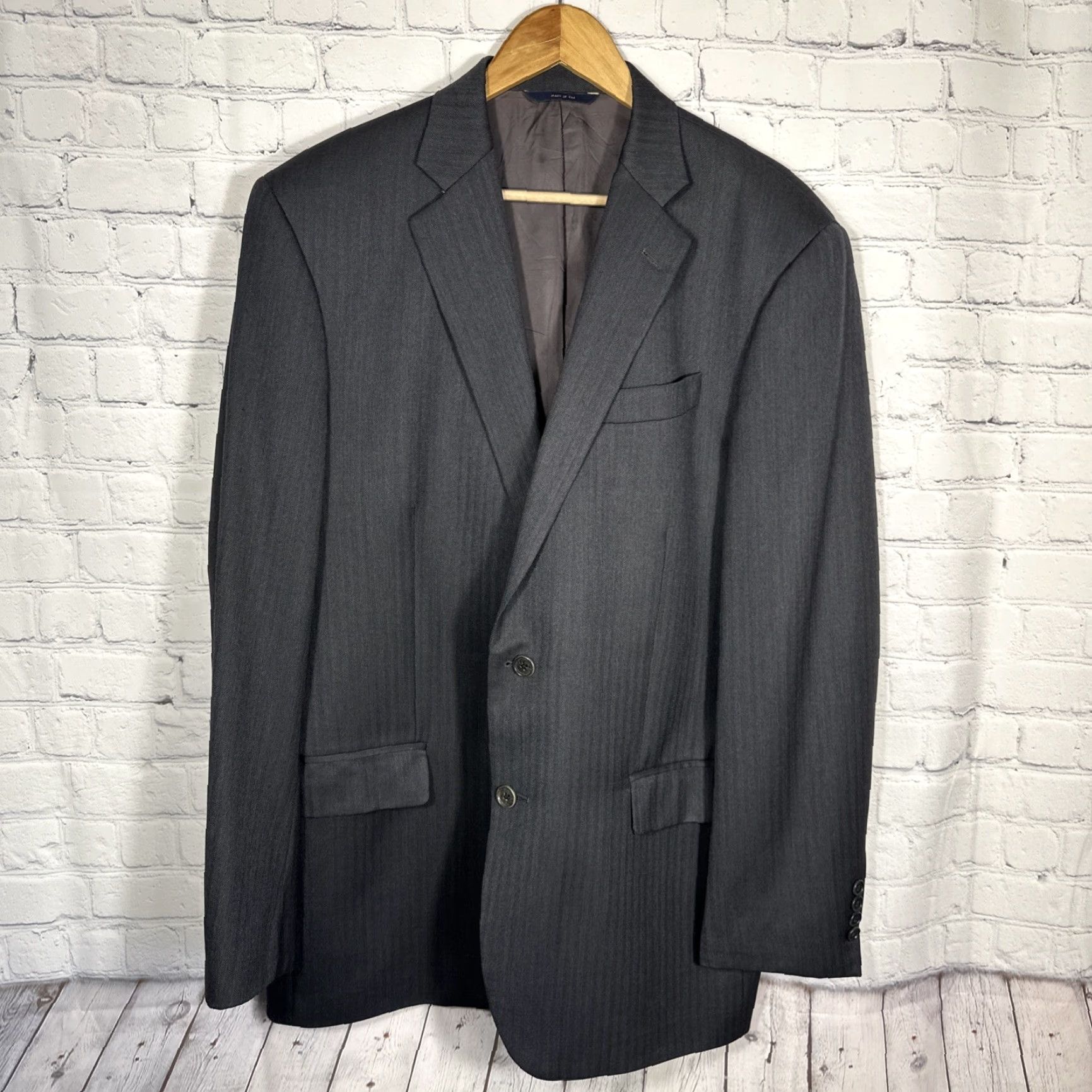 Brooks Brothers VINTAGE Brooks Brothers Blazer Men 43L Wool Herringbone Notch Lapel 2 Button Gray Regular Classic Size 46R - 2 Thumbnail