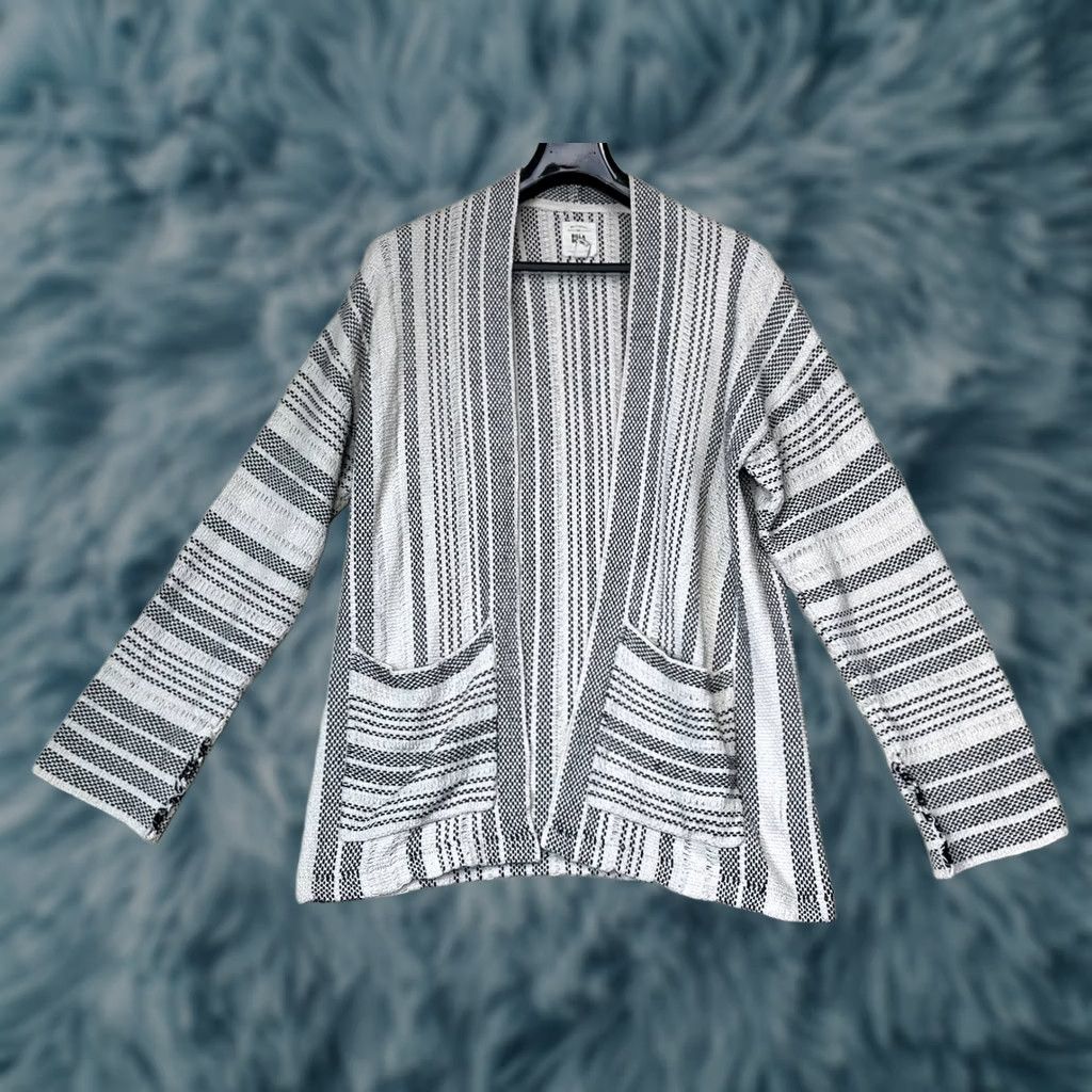 Billabong Billabong Womens Jacket Gray L Oversized Striped Knit Open Pockets Cardigan Coat Mid-Length Modern Classic Fall Spring Mens? Size L / US 10 / IT 46 - 1 Thumbnail