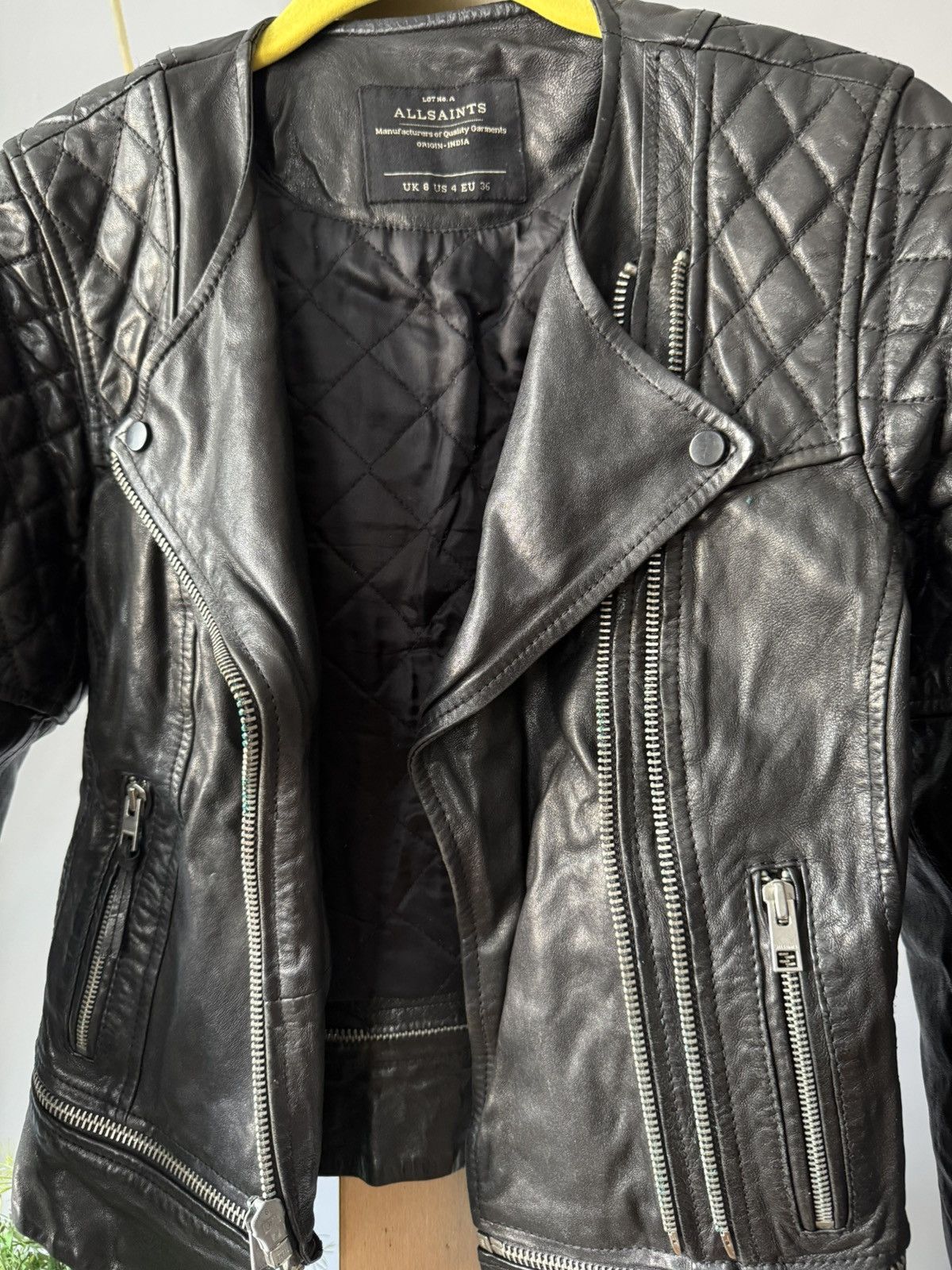 Allsaints All Saints Black Leather Jacket with Quilted Sleeves Size S / US 4 / IT 40 - 8 Thumbnail