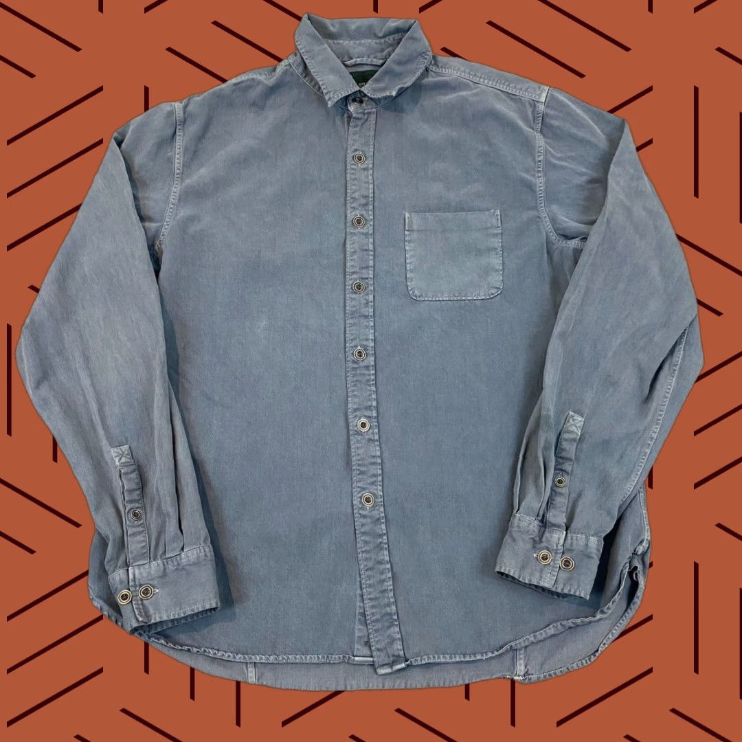 Vintage GRAMERCY Shirt Men XL Blue Washed Button Up Hike Trail Backpacking Silk Wool L/S Mens Size US XL / EU 56 / 4 - 1 Thumbnail