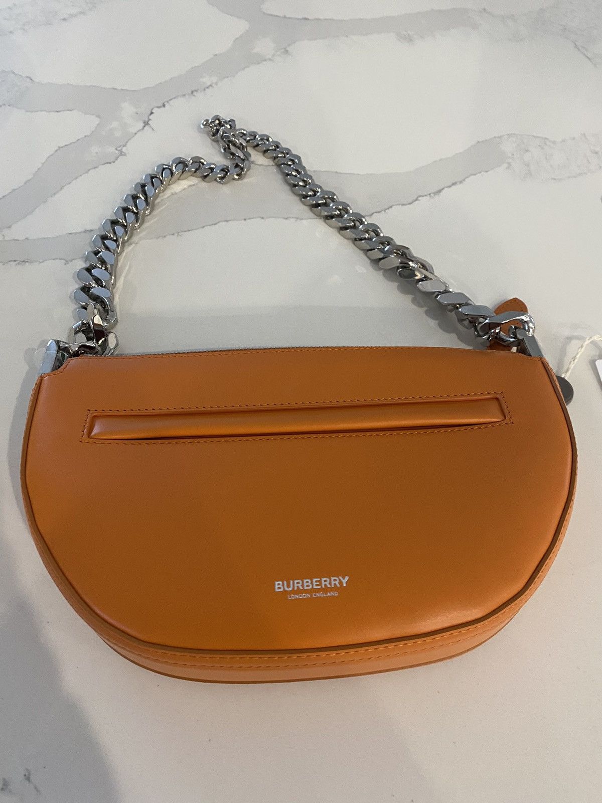 image of Burberry Mini Olympia Handbag in Orange, Women's