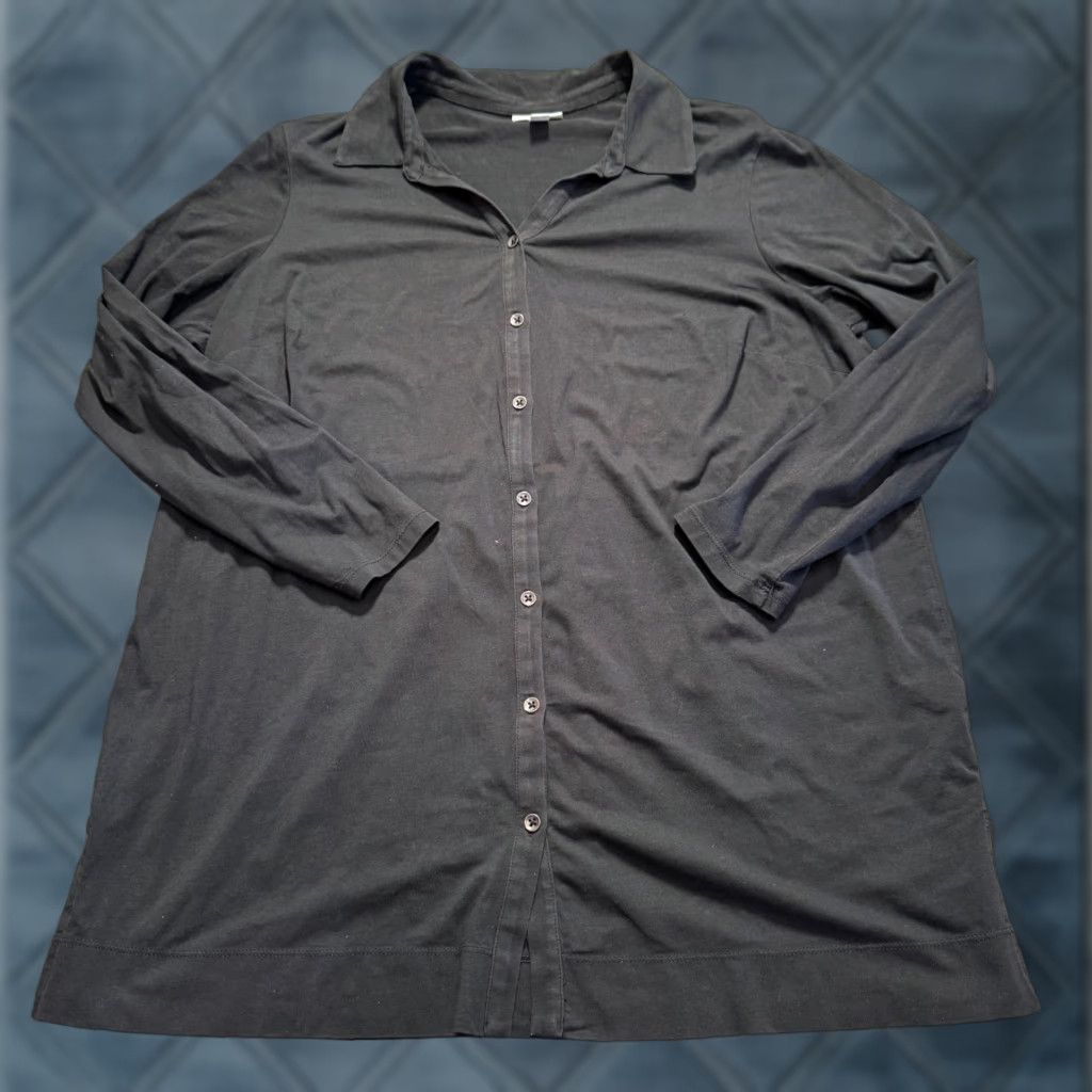J. Jill J. Jill Top Womens 1X Black Button Up Preppy Long Sleeve Cotton Blend Size XL / US 12-14 / IT 48-50 - 1 Thumbnail