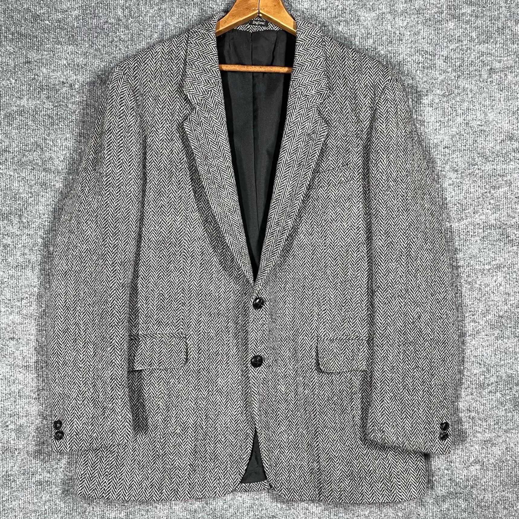 Harris Tweed VINTAGE Harris Tweed Blazer Jacket 42 R Wool Tweed Herringbone Gray Two-Button Single-Breasted Men Size 42R - 2 Thumbnail