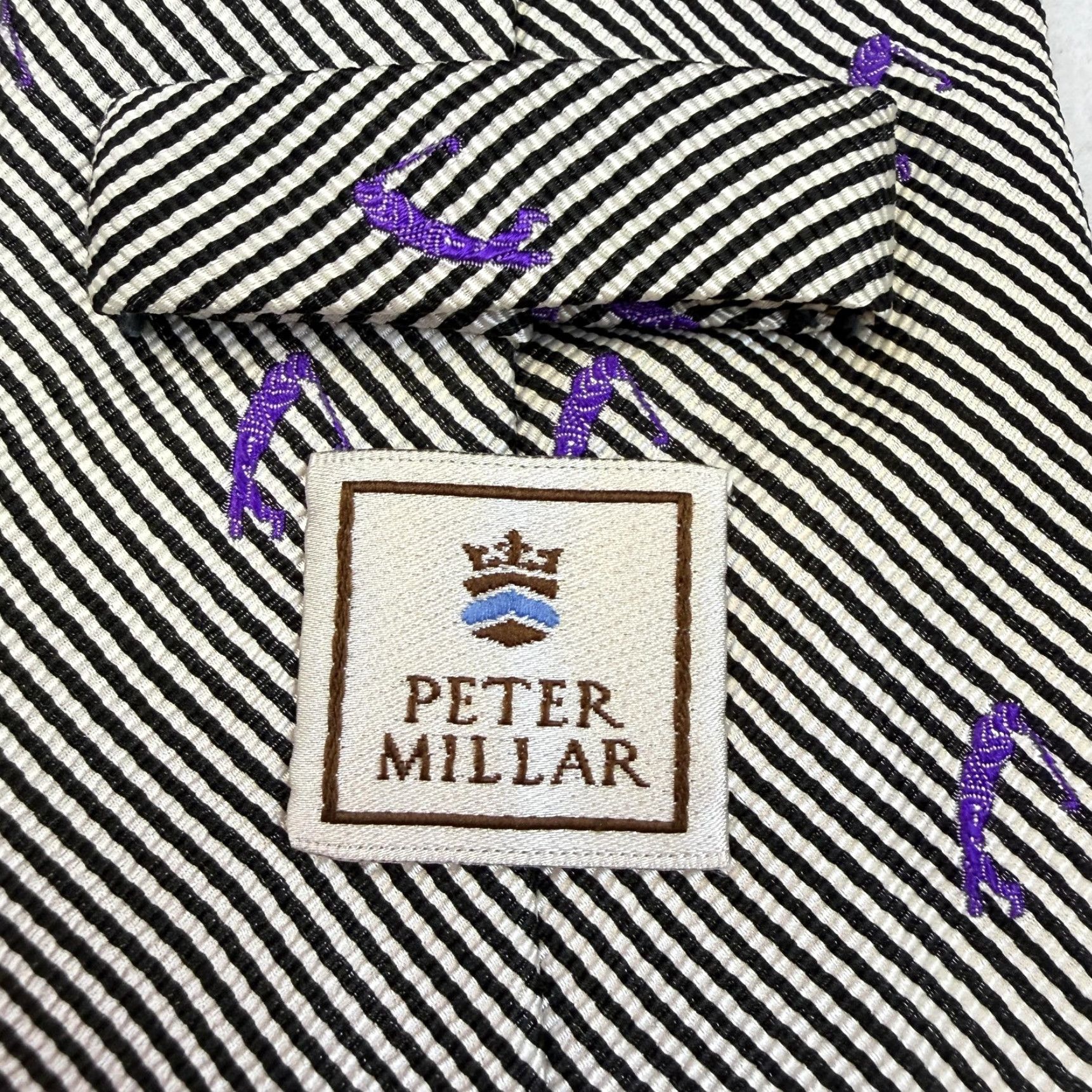 Peter Millar Peter Millar Tie Mens Silk One Size Gray Striped Woven Embroidered Fish Purple Pattern Vintage No Size ONE SIZE - 5 Thumbnail