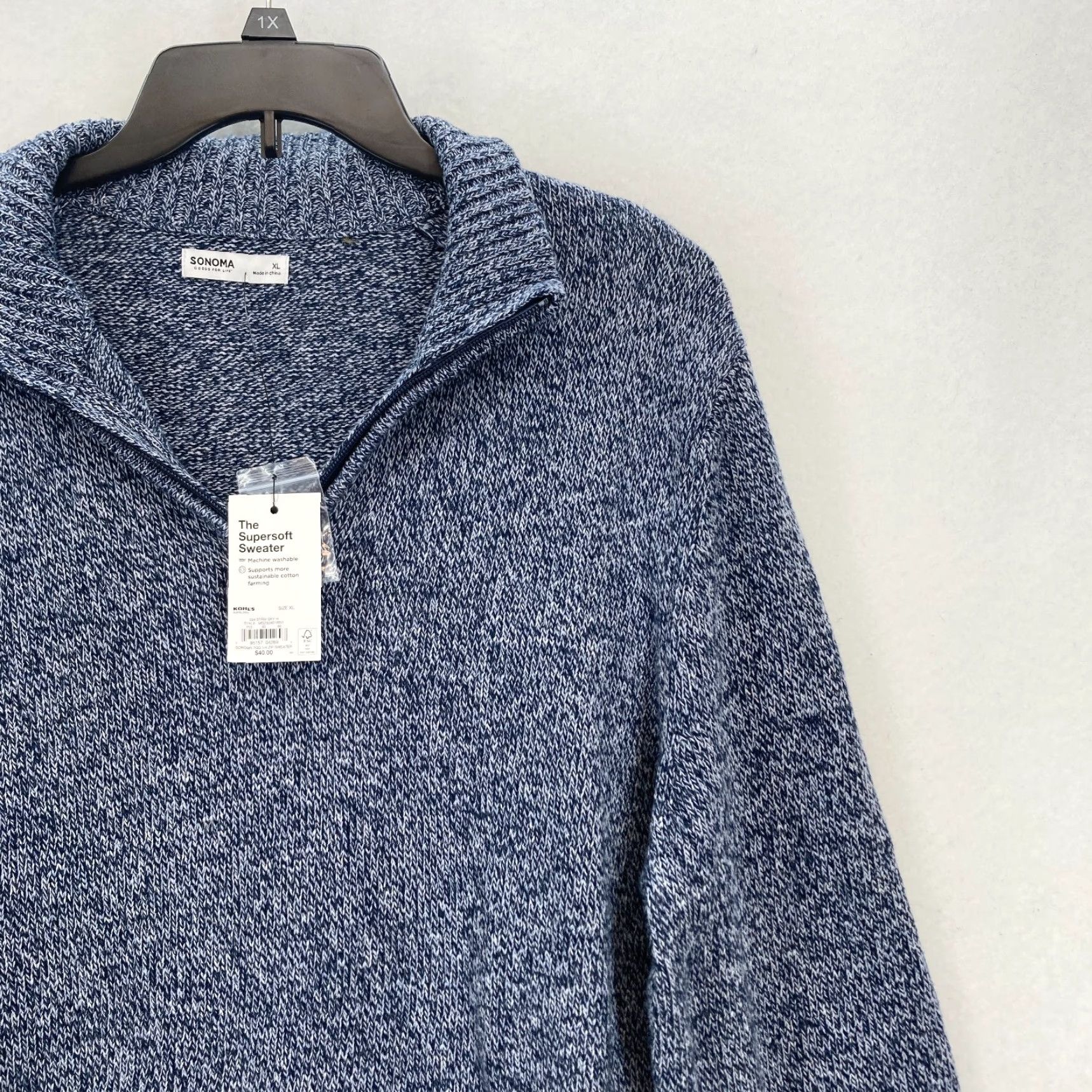 Vintage Sonoma The Supersoft Sweater Mens XL Blue Knit 1/4 Zip Pullover Casual Preppy Sweater Size US XL / EU 56 / 4 - 2 Thumbnail