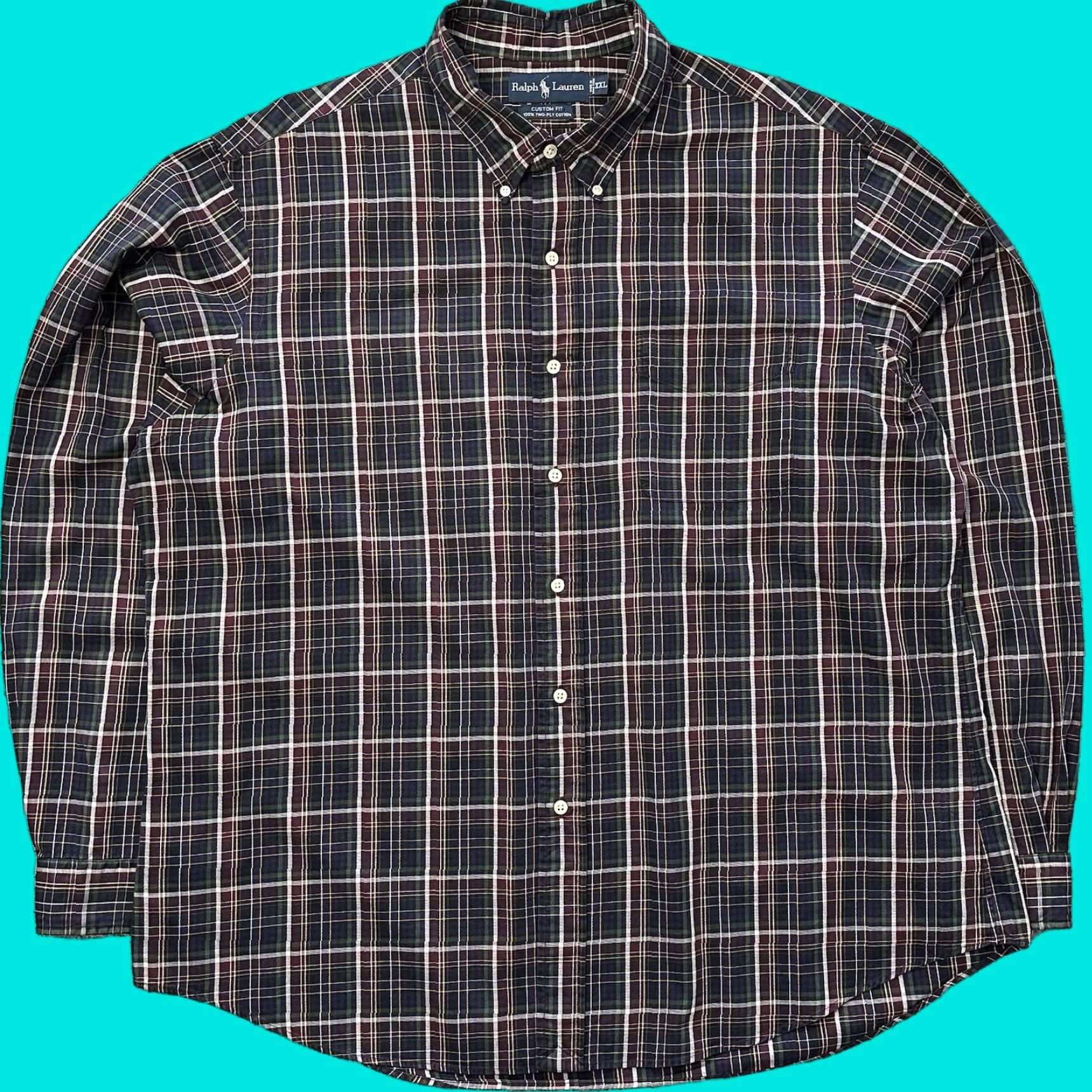 Ralph Lauren Ralph Lauren Button-Up Shirt Mens 2XL Long Sleeve Ivory Purple Plaid Cotton Button-Down Collar Classic Fit Regular Size Type: 2XL Purple Size US XXL / EU 58 / 5 - 1 Thumbnail