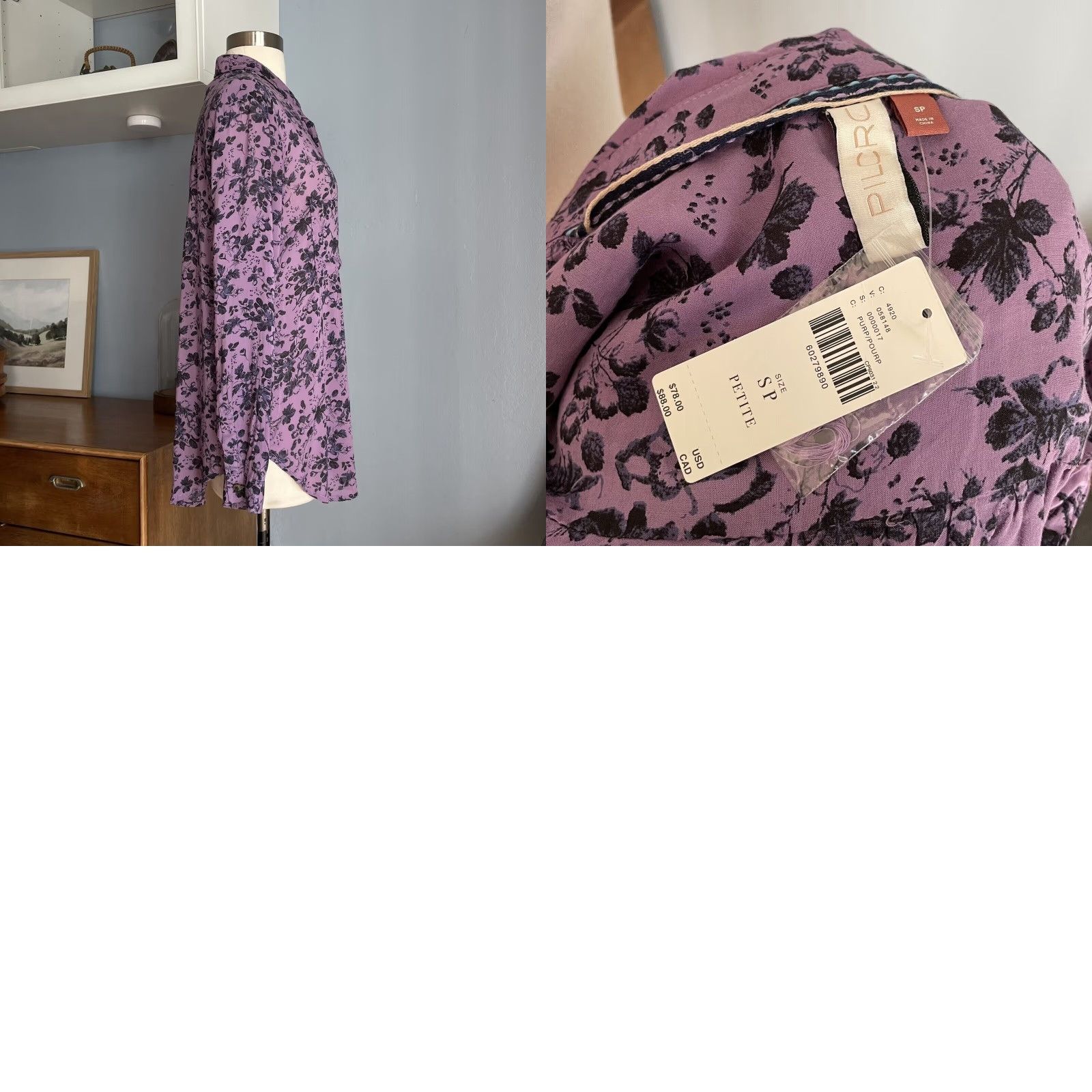 Anthropologie VINTAGE Anthropologie Pilcro The Romy Relaxed Buttondown Shirt Purple Floral PS S Womens Button down Shirt Long Sleeve Floral Purple 90s 1990s Size S / US 4 / IT 40 - 8 Thumbnail