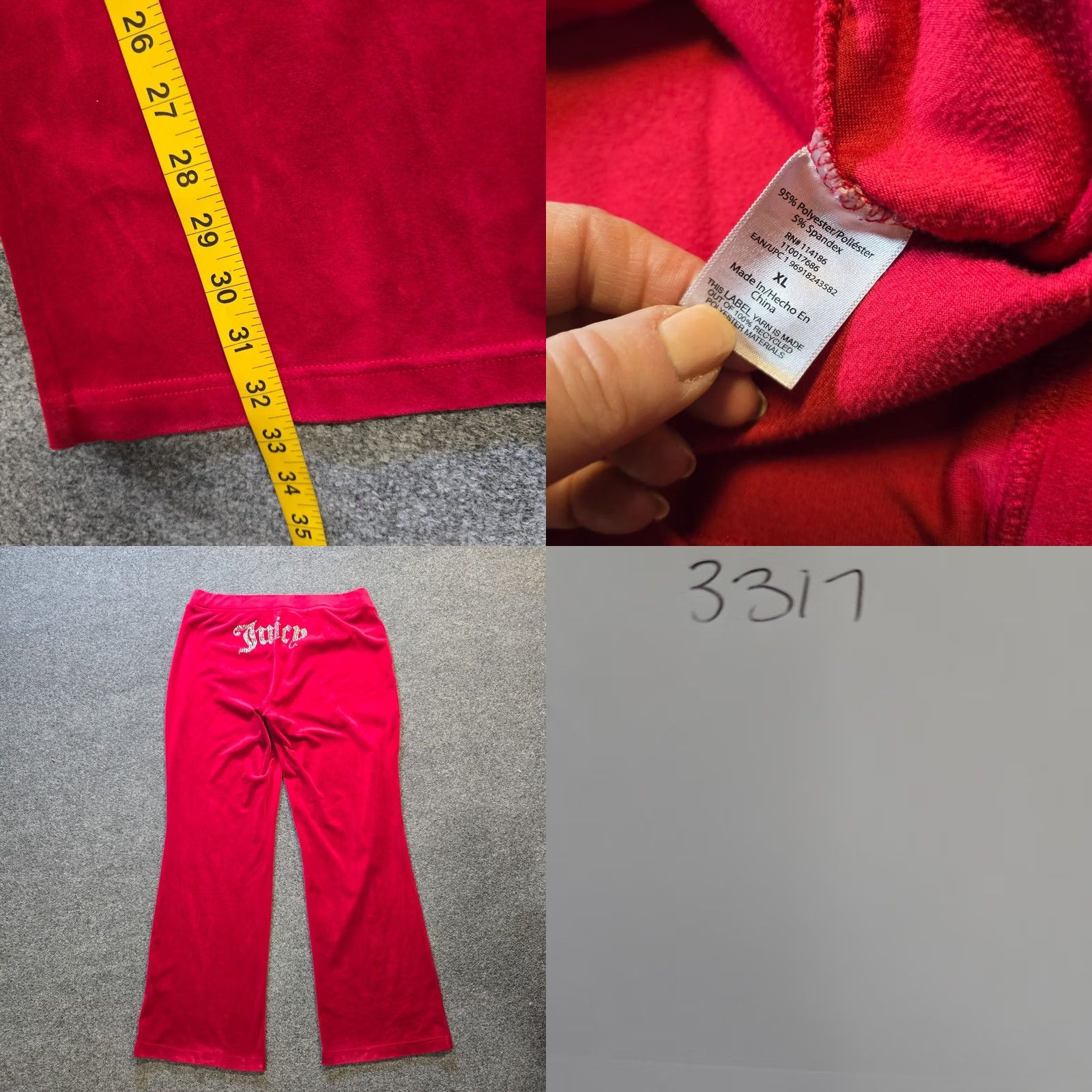 Juicy Couture Juicy Couture Pants Women Red Velour Rhinestone XL Size Size 40" / US 18 - 8 Thumbnail