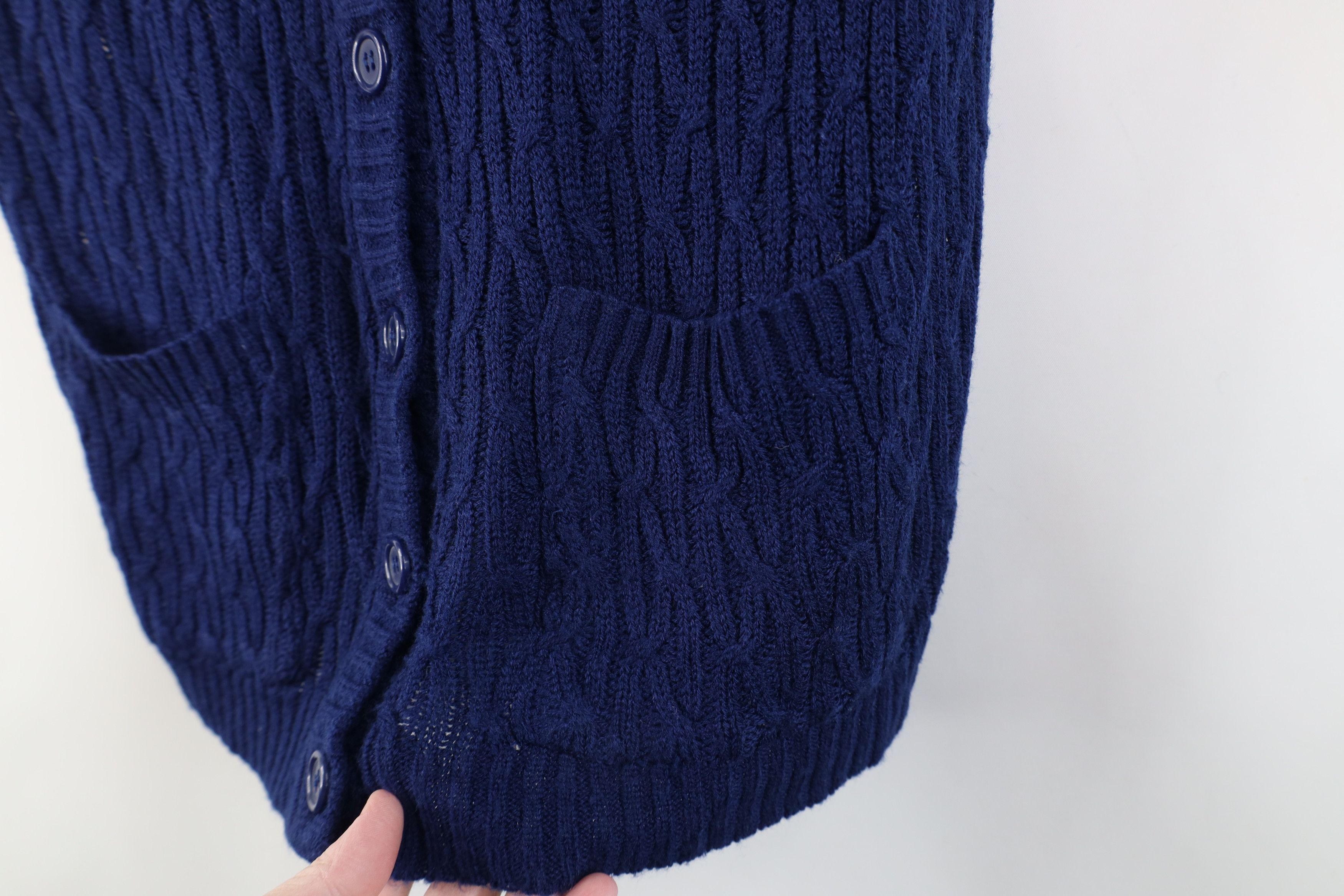 Vintage Vintage 90s Streetwear Cable Knit Cardigan Sweater Vest Blue Size S / US 4 / IT 40 - 6 Thumbnail