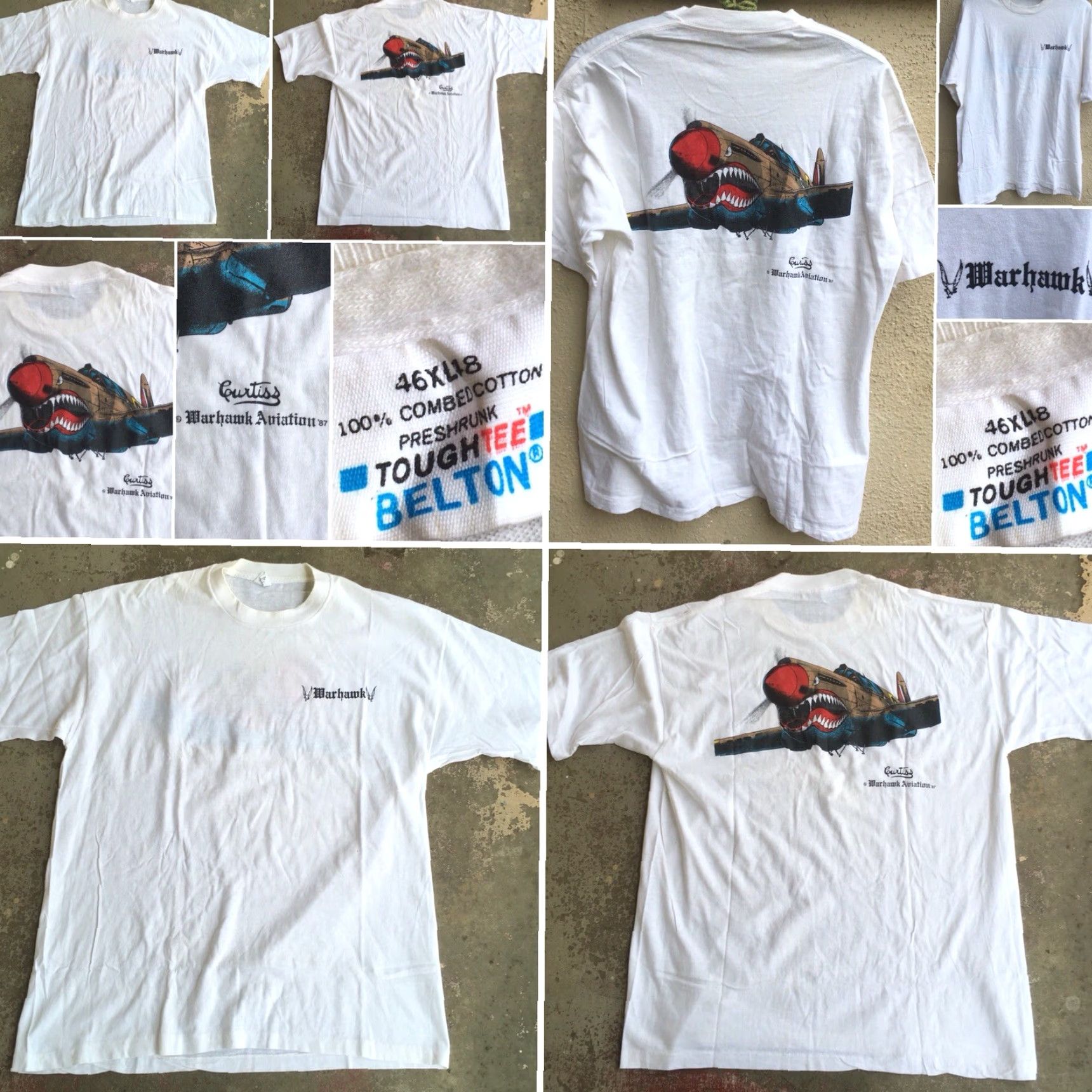 Vintage VINTAGE Belton Curtiss Warhawk Aviation 87 T-Shirt Made In USA XL 46 48 1980s 80s White Mens Short Sleeve Graphic Tee Size US XL / EU 56 / 4 - 4 Thumbnail