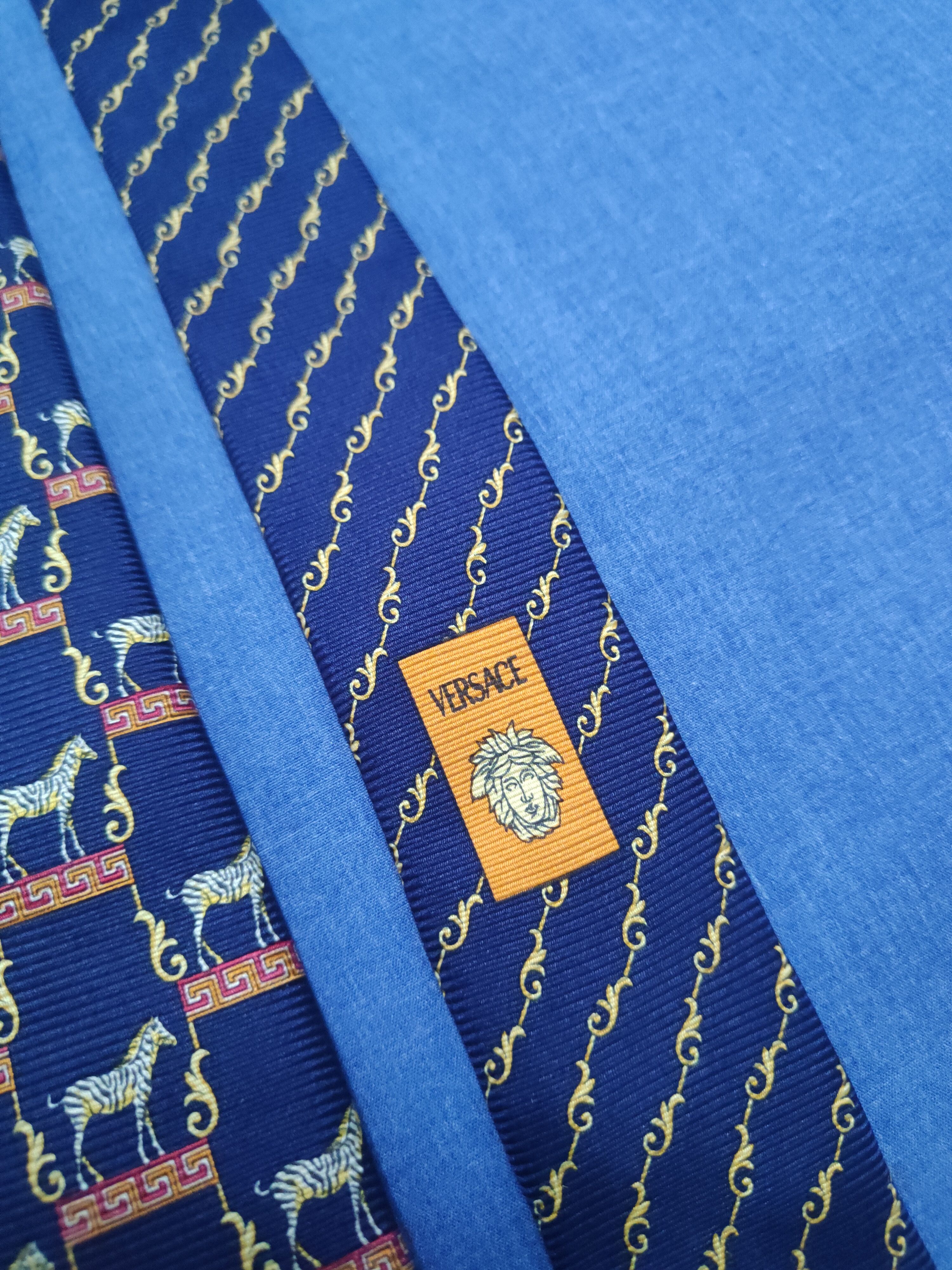 Versace × Vintage Versace silk Navy Zebra Ties #W1975 Size ONE SIZE - 8 Thumbnail