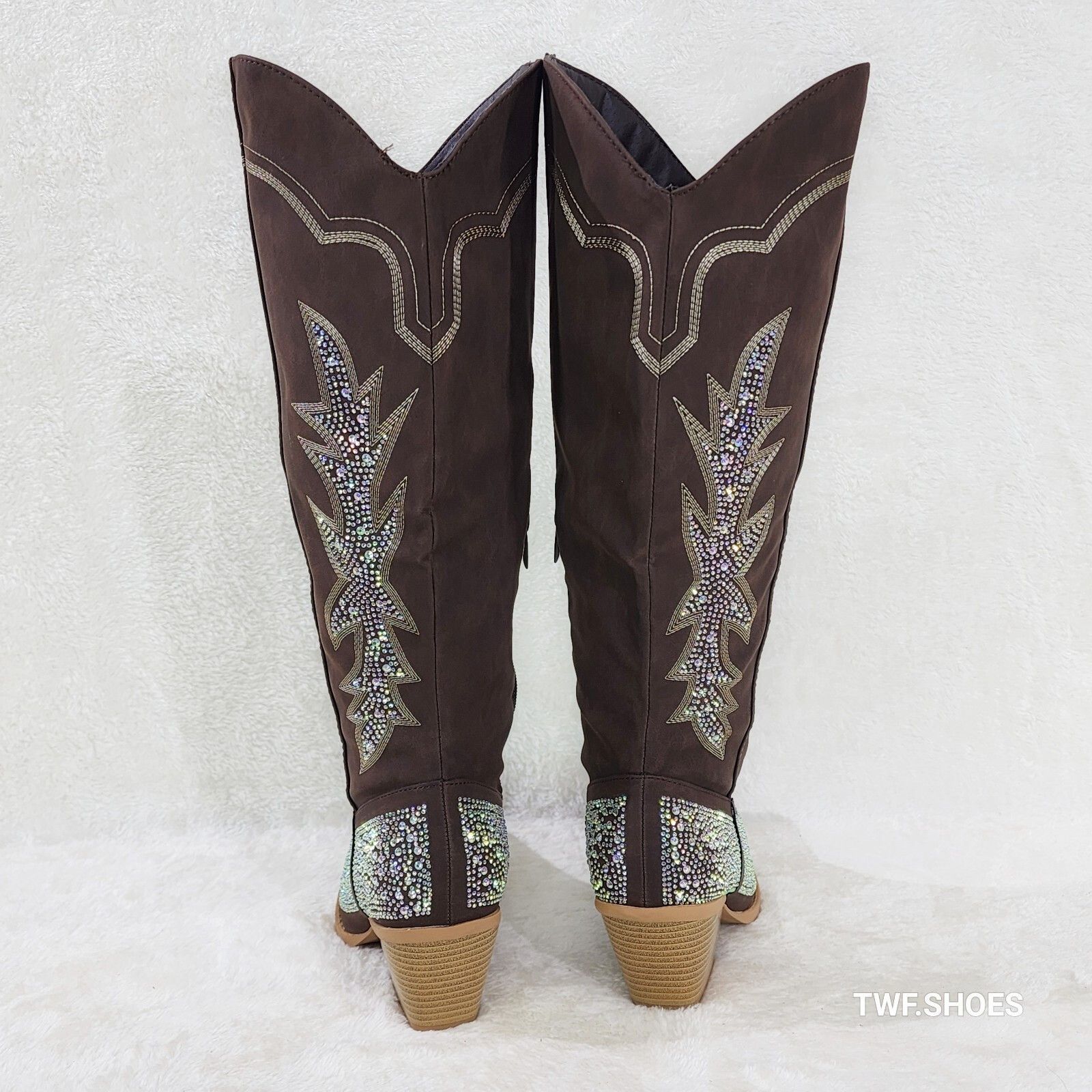 Other Annie Brown Leatherette Rhinestones Country Glam Western Cow Size US 8 / IT 38 - 2 Thumbnail