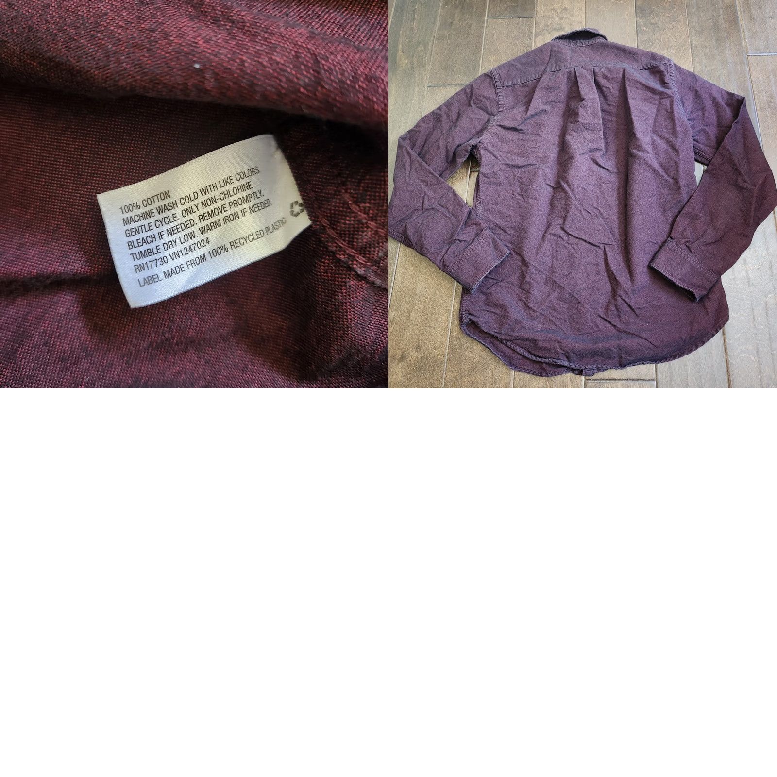 Merona Merona Men's Burgundy Button-Down Dress Shirt S/P Shirt Casual Business 100% Cotton Size 36R - 9 Thumbnail
