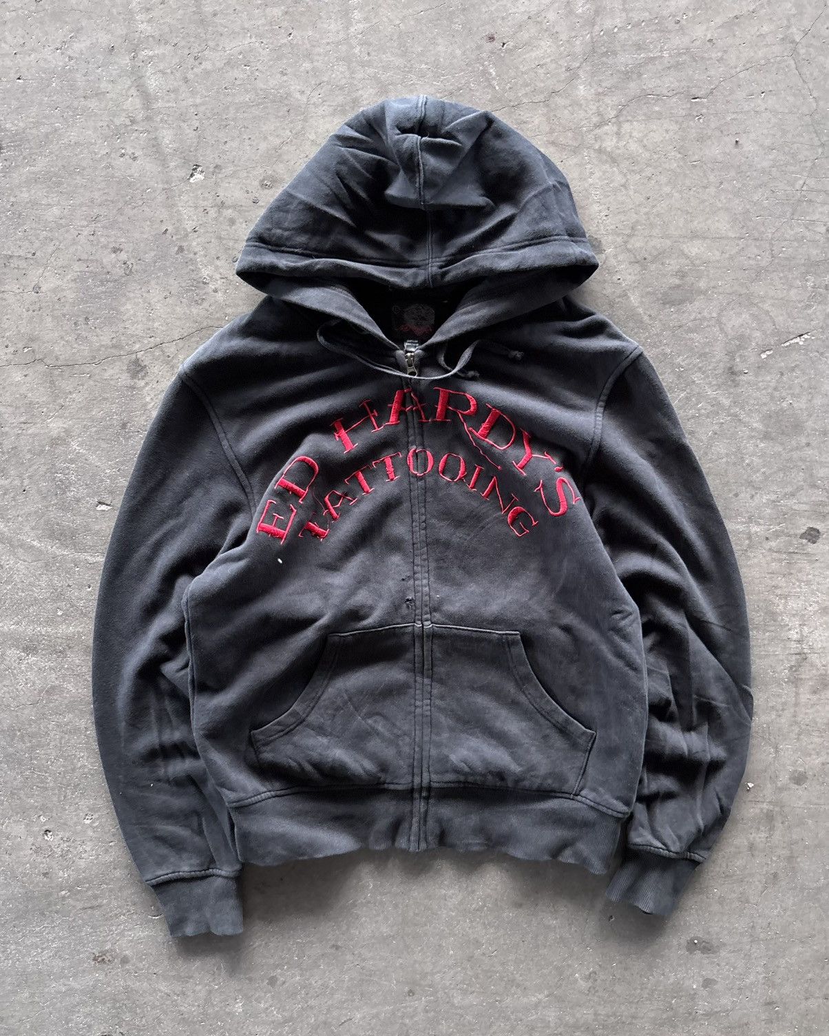 Ed Hardy Ed Hardy Tattooing Faded Black Double Layered Hoodie Size US L / EU 52-54 / 3 - 1 Thumbnail