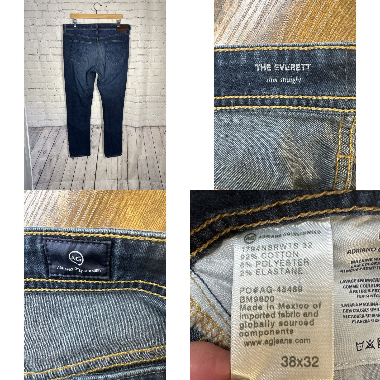 Denime AG Denim 360 The Everett Slim Straight Jeans 38x32 Mens Blue Size US 38 / EU 54 - 8 Thumbnail