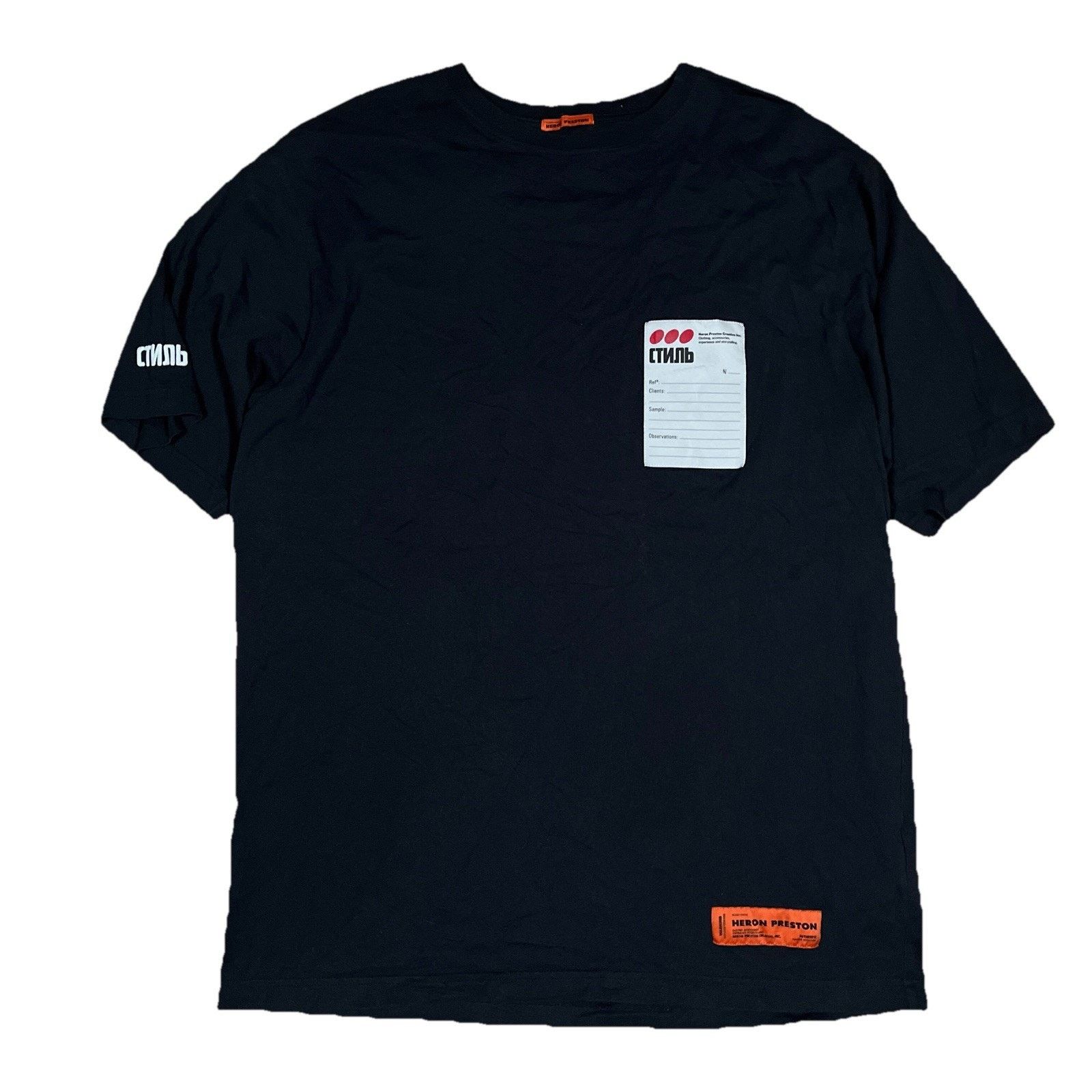 Heron Preston Heron Preston Black Sticker Label Cyrillic Стиль Logo Tee Size US M / EU 48-50 / 2 - 1 Thumbnail