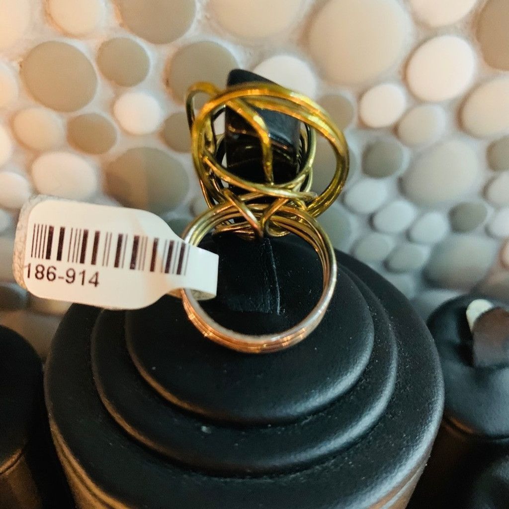 Vintage Hand made bronze with black stone Ring size 7 Size ONE SIZE - 4 Thumbnail