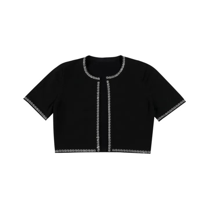 Alexander Wang Alexander Wang Black Cropped Short Sleeve Cardigan 0079 Size S / US 4 / IT 40 - 1 Thumbnail