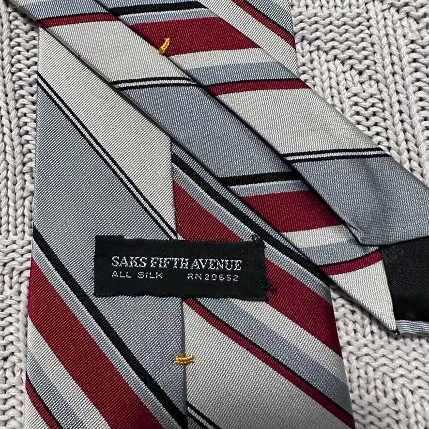 Saks Fifth Avenue Vintage Saks 5th Ave maroon and gray striped silk tie Size ONE SIZE - 3 Thumbnail