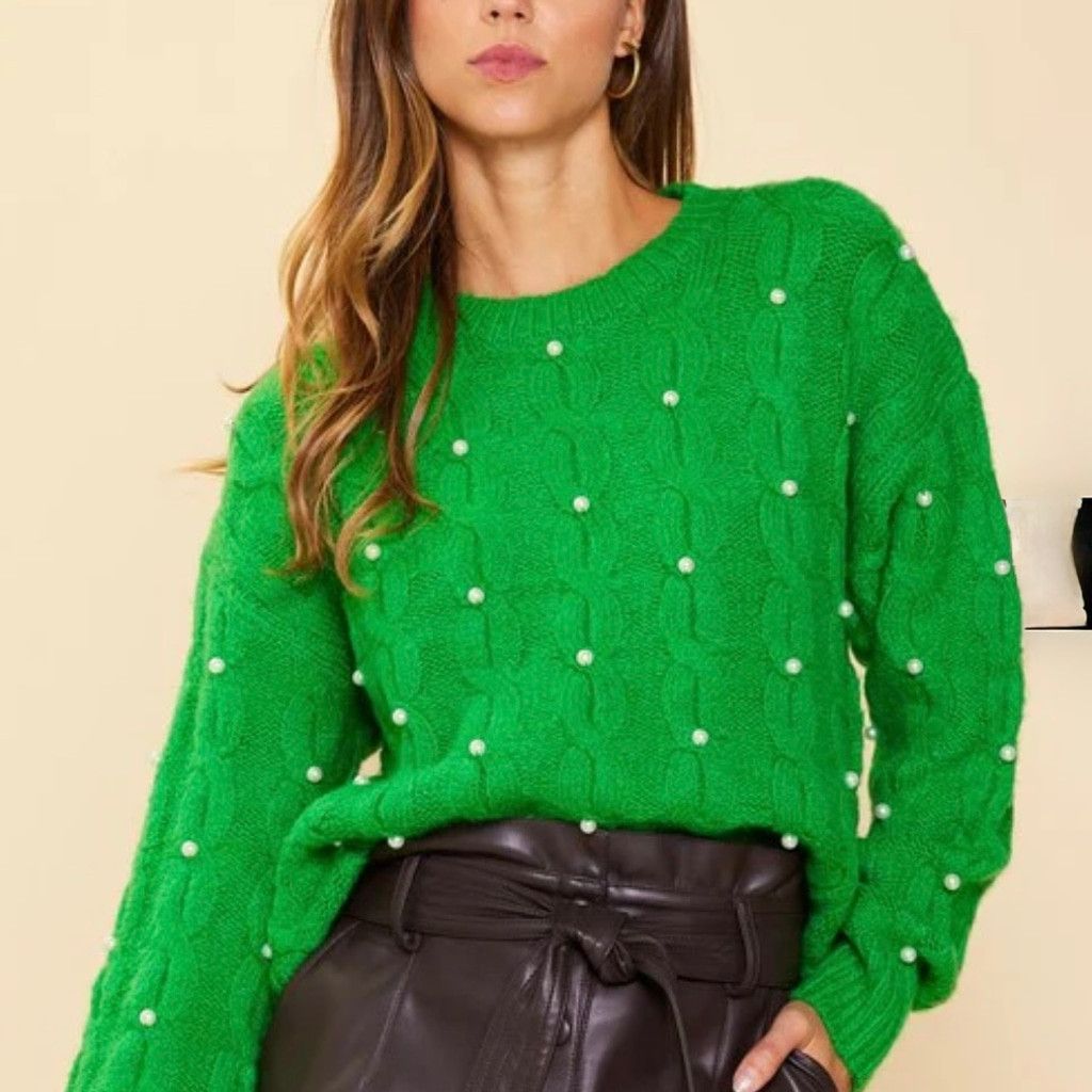 Other Skies are Blue Green Cable Knit Pearl Embellished Sweater XS Size XS / US 0-2 / IT 36-38 - 1 Thumbnail