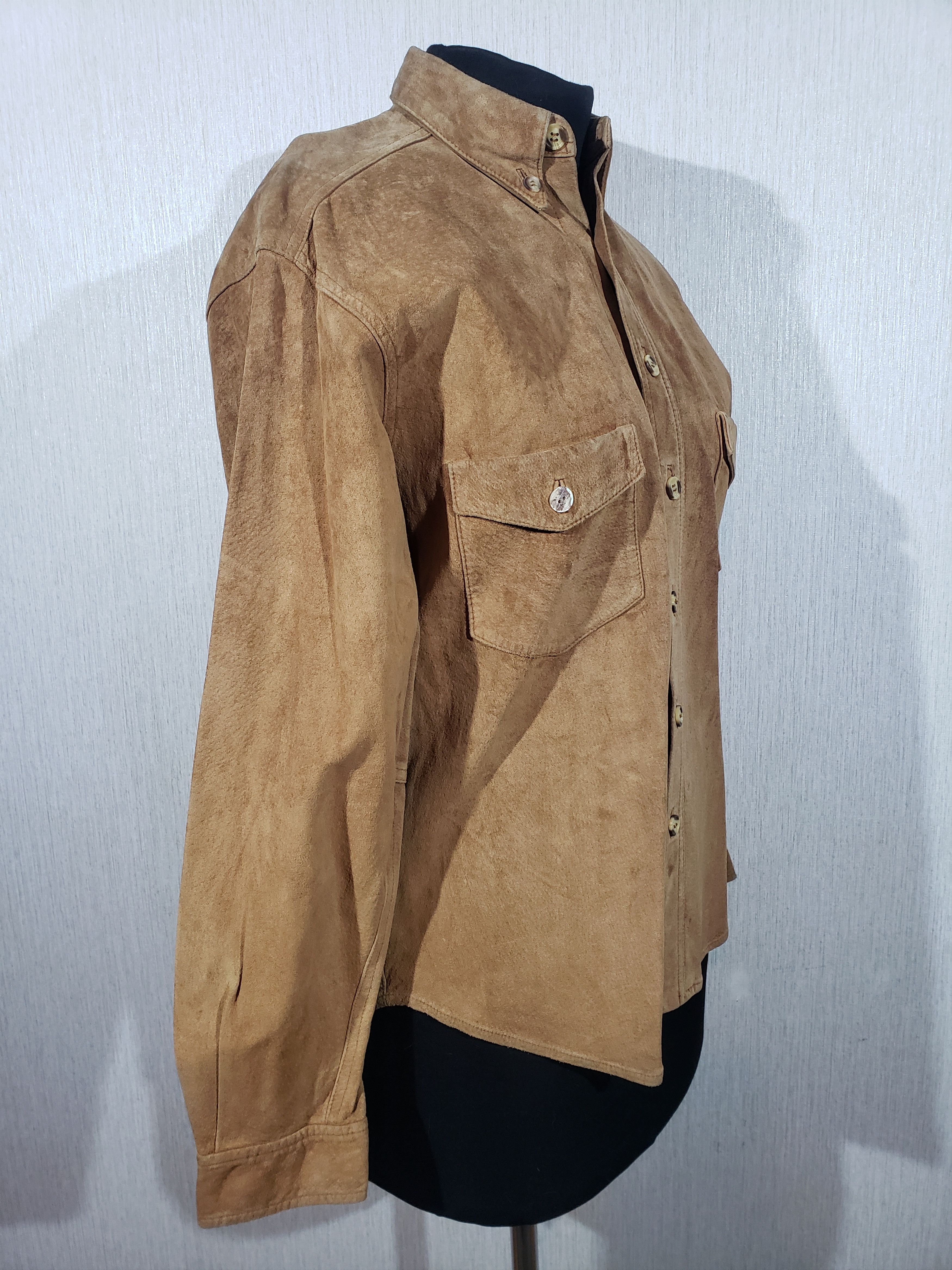 Genuine Leather Brown suede men's shirt. Size US S / EU 44-46 / 1 - 3 Thumbnail