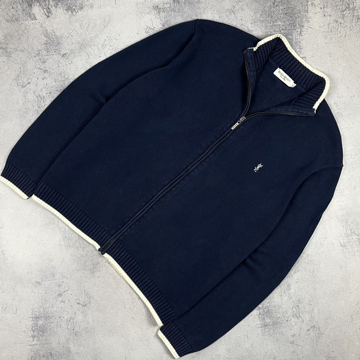Vintage Vintage Yves Saint Laurent YSL Full Zip Knitted Sweater 90’s Size US XL / EU 56 / 4 - 1 Thumbnail