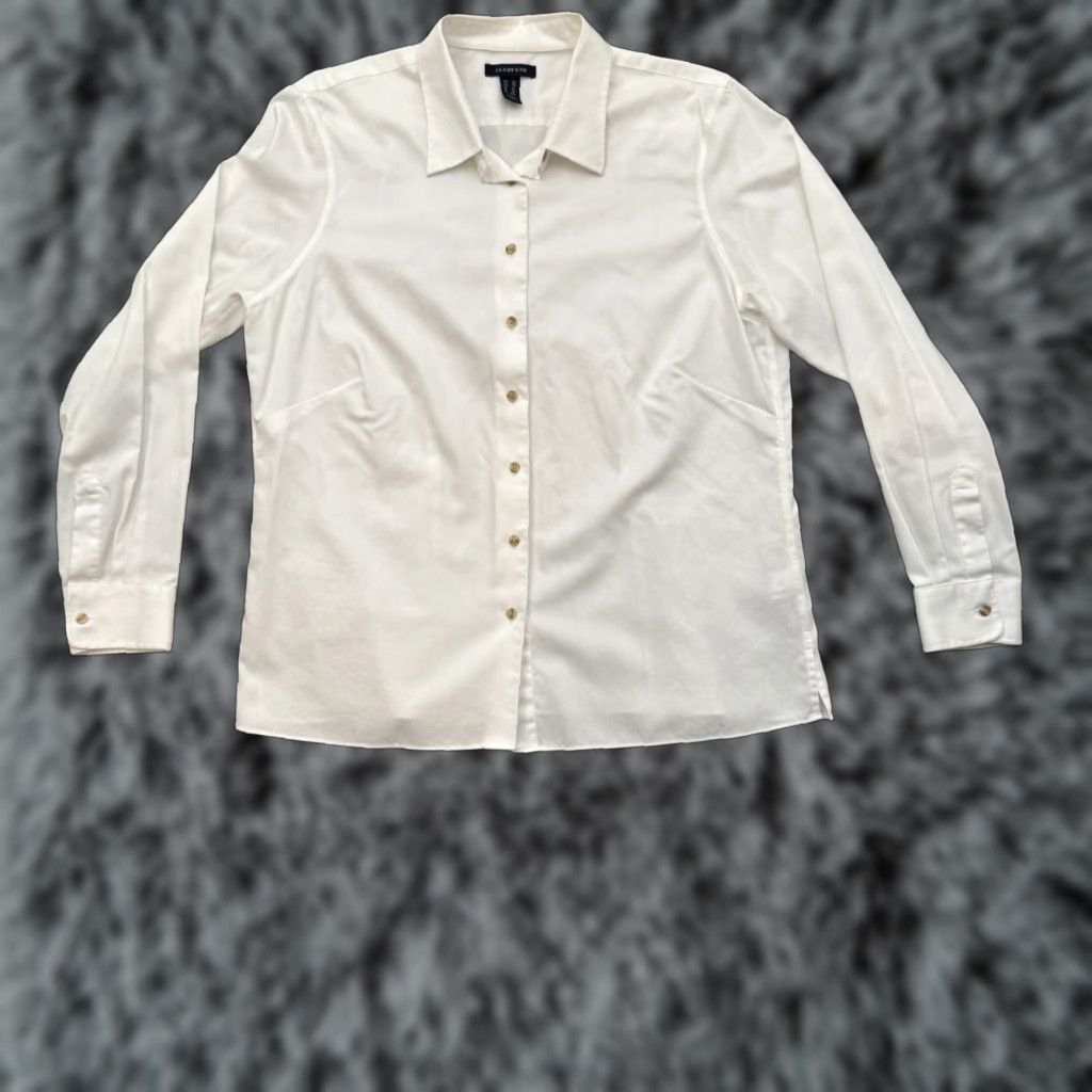 Lands' End VINTAGE Lands' End Button-Up Shirt XL Women's White Cotton Preppy Retro Office Layering Classic Minimalist Photos/Details Size XL / US 12-14 / IT 48-50 - 1 Thumbnail